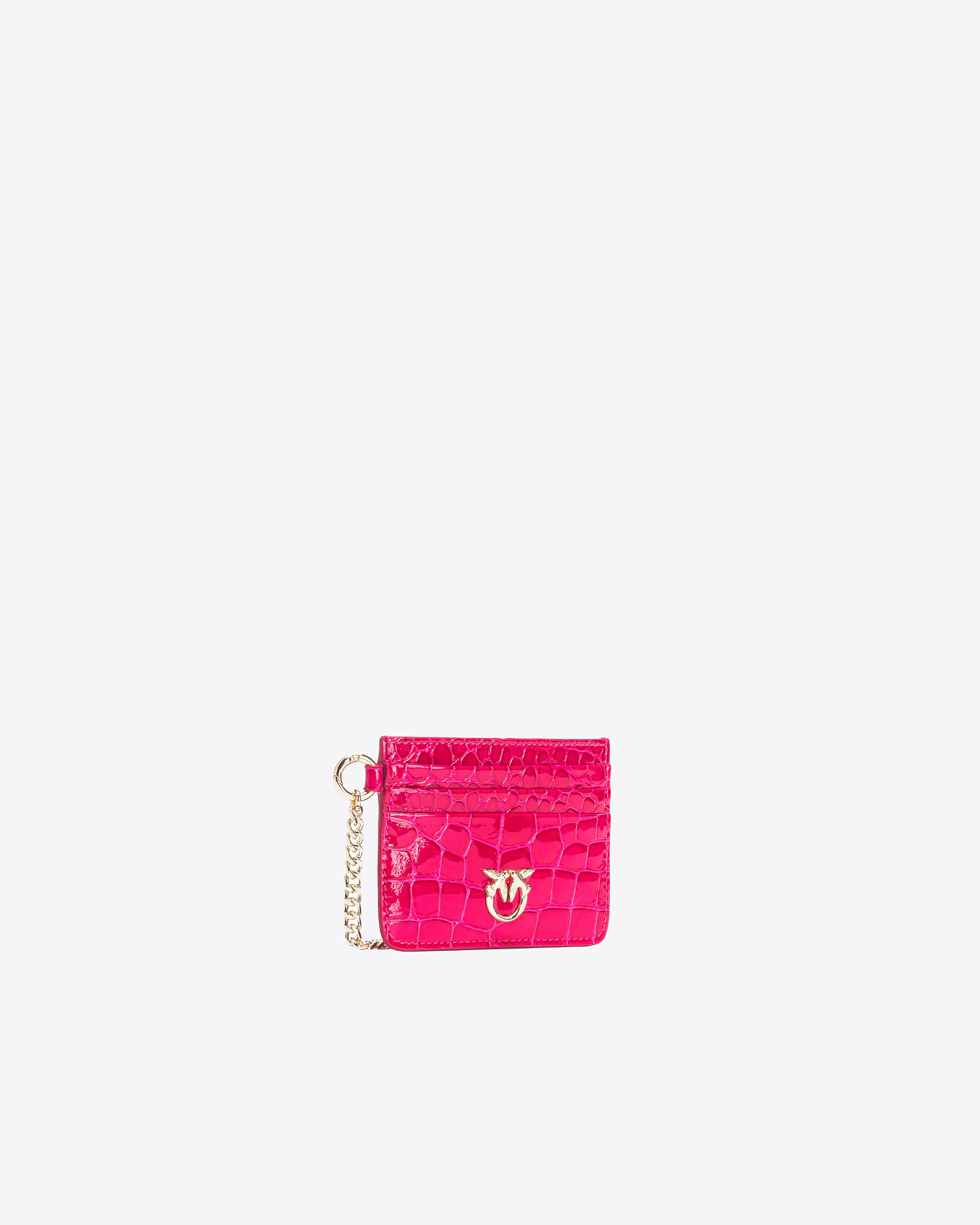 Pinko Galleria Card Holder In Shiny Coloured Croc-print Leather In  Pink-light Gold