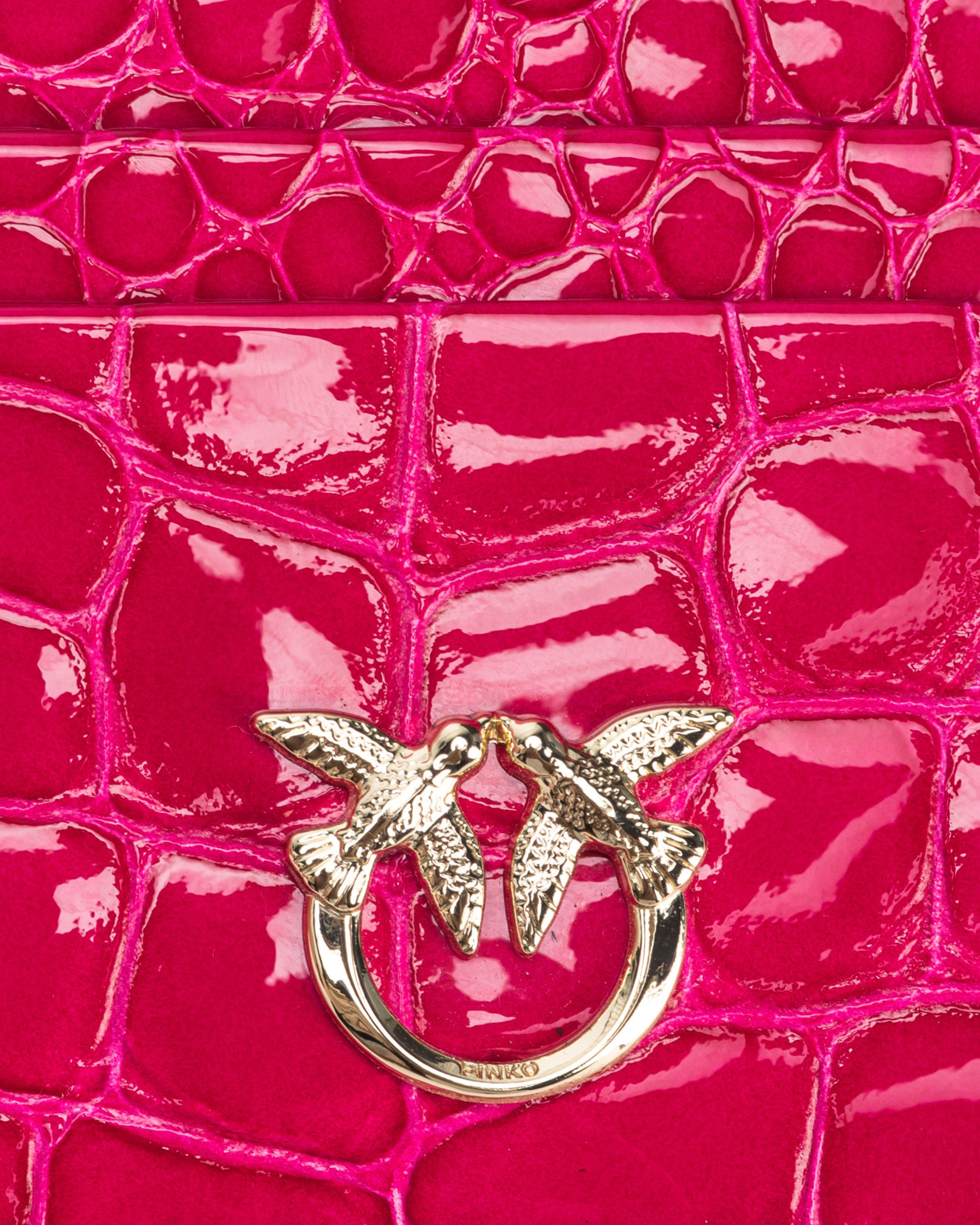 Pinko Galleria Card Holder In Shiny Coloured Croc-print Leather In  Pink-light Gold