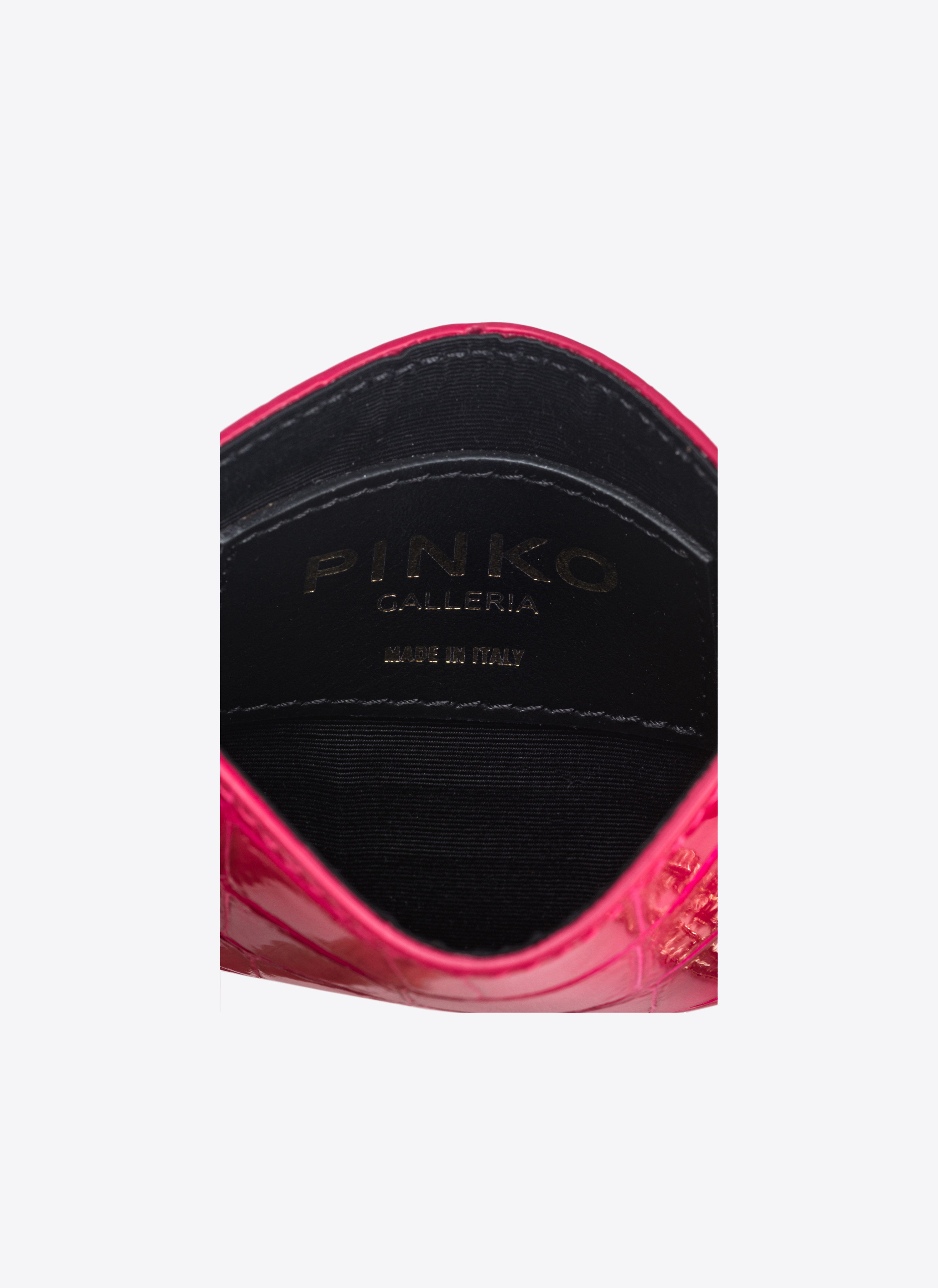 Pinko Galleria Card Holder In Shiny Coloured Croc-print Leather In  Pink-light Gold