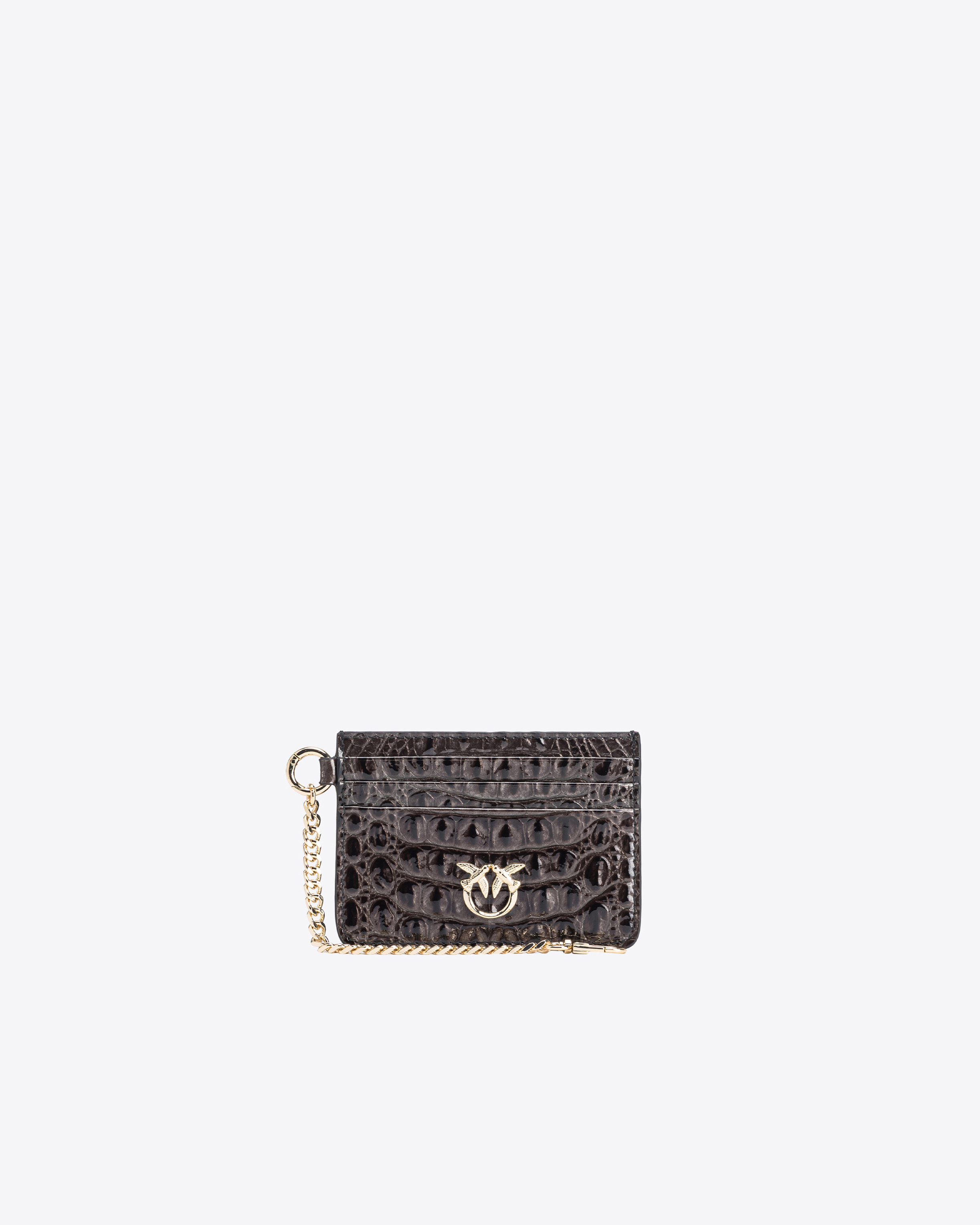 Shop Pinko Galleria Croc-print Leather Card Holder In Black-light Gold