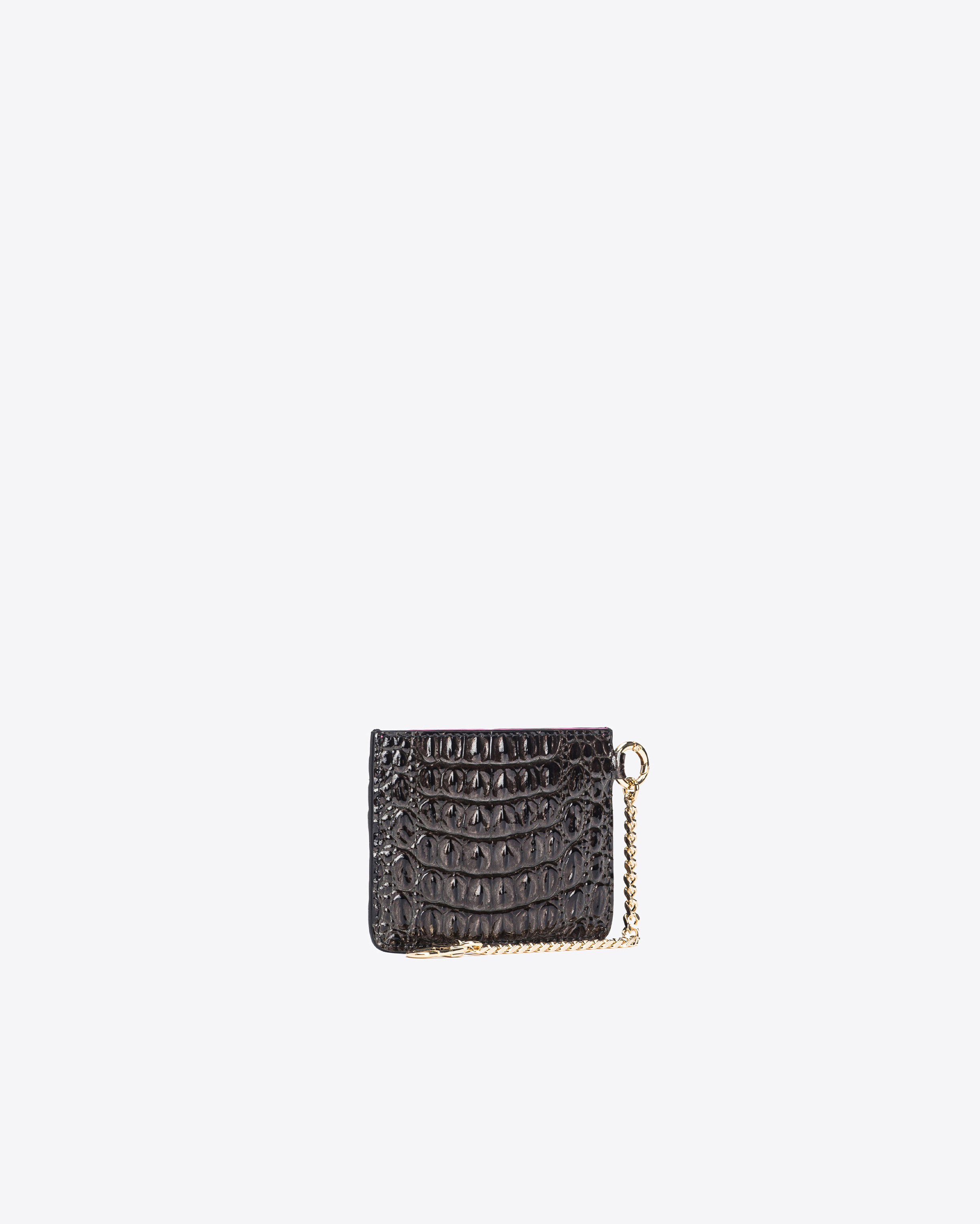 Pinko Galleria Croc-print Leather Card Holder In Black-light Gold