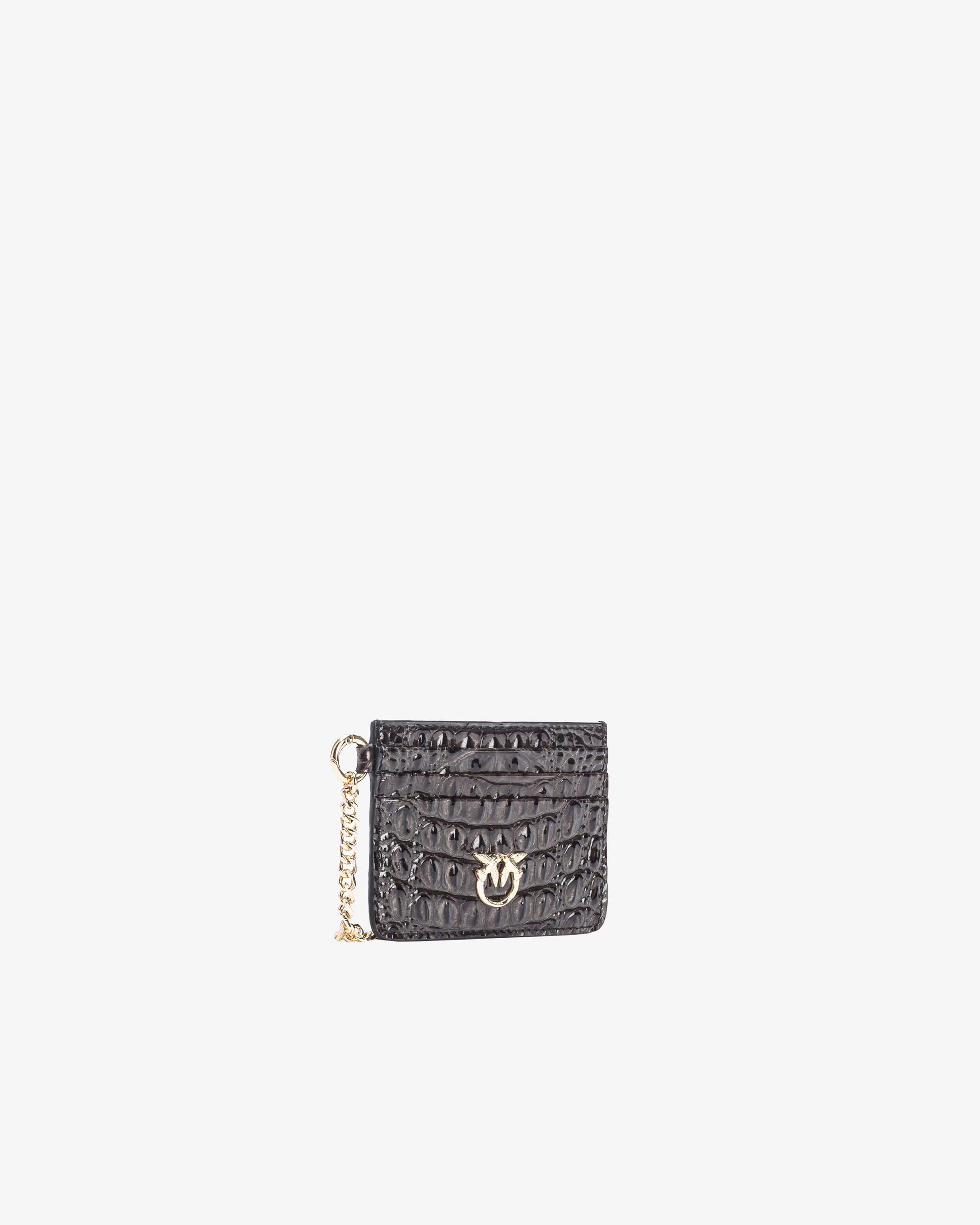 Pinko Galleria Croc-print Leather Card Holder In Black-light Gold