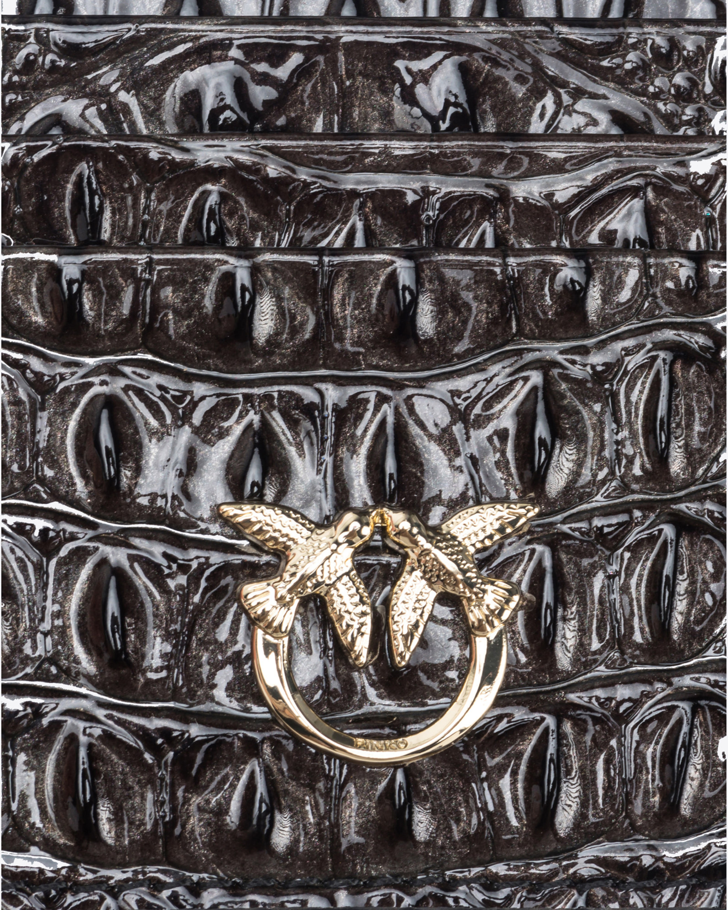 Pinko Galleria Croc-print Leather Card Holder In Black-light Gold