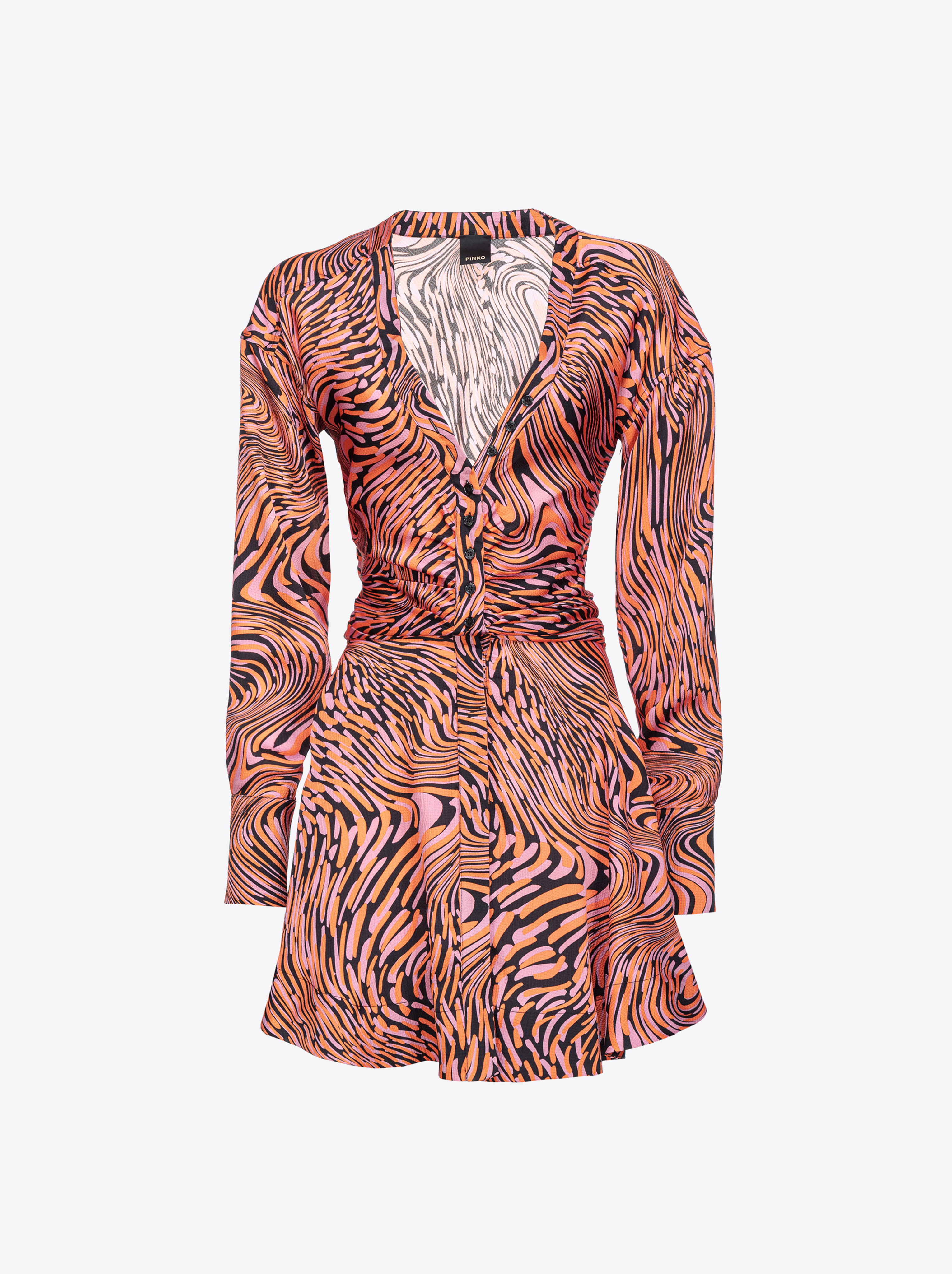 Pinko Satin Mini Dress With Distorted Print In Noir/rose/orange