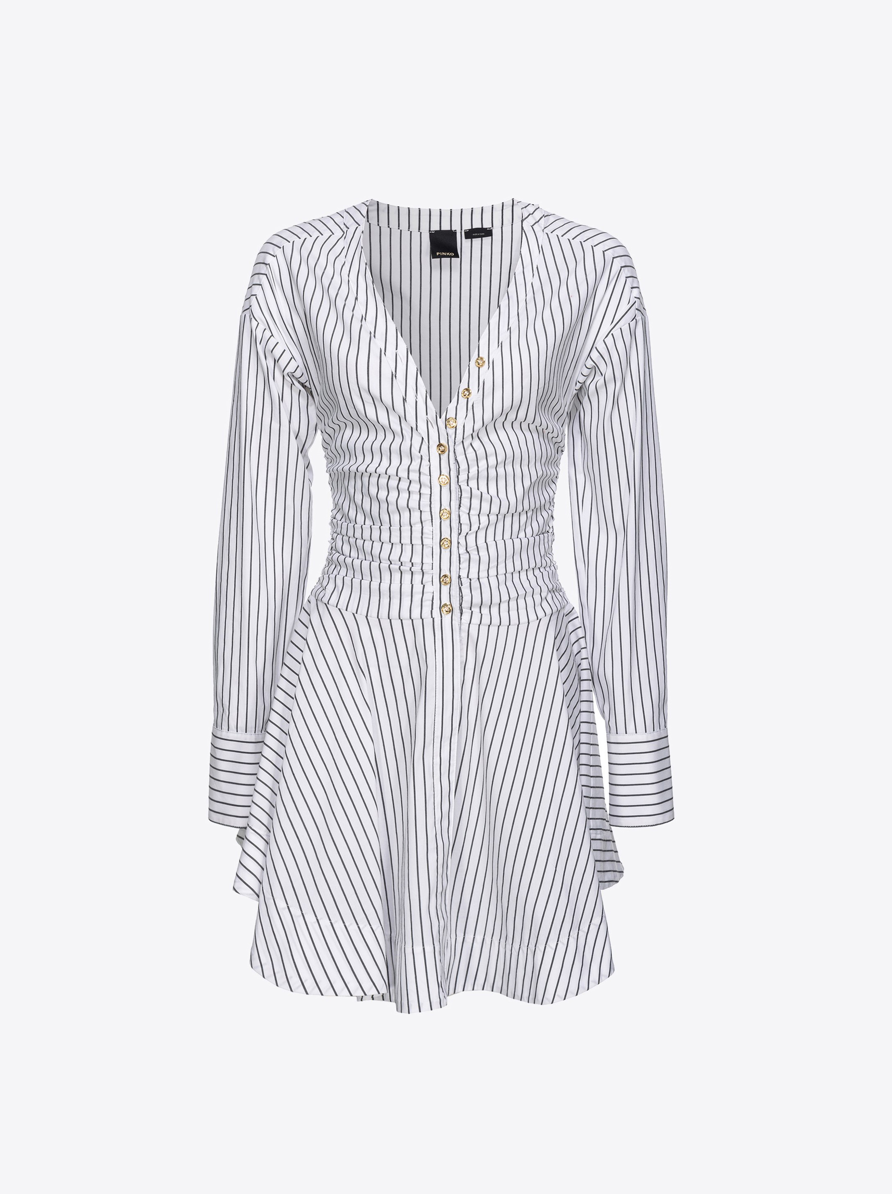 Shop Pinko Vertical-striped Shirt Dress In Blanc/noir