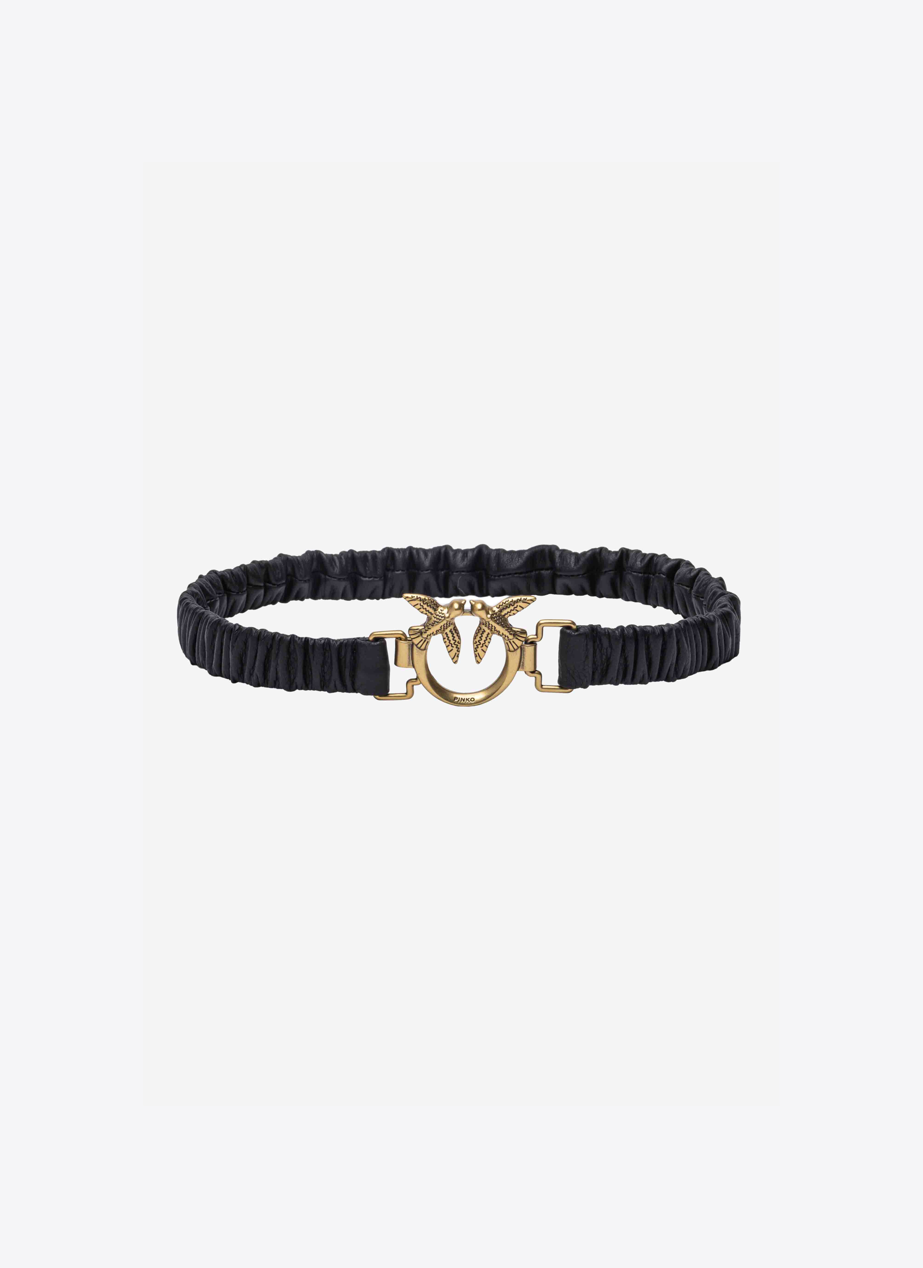 Pinko Thin Love Birds Belt With Gathering In Black-antique Gold