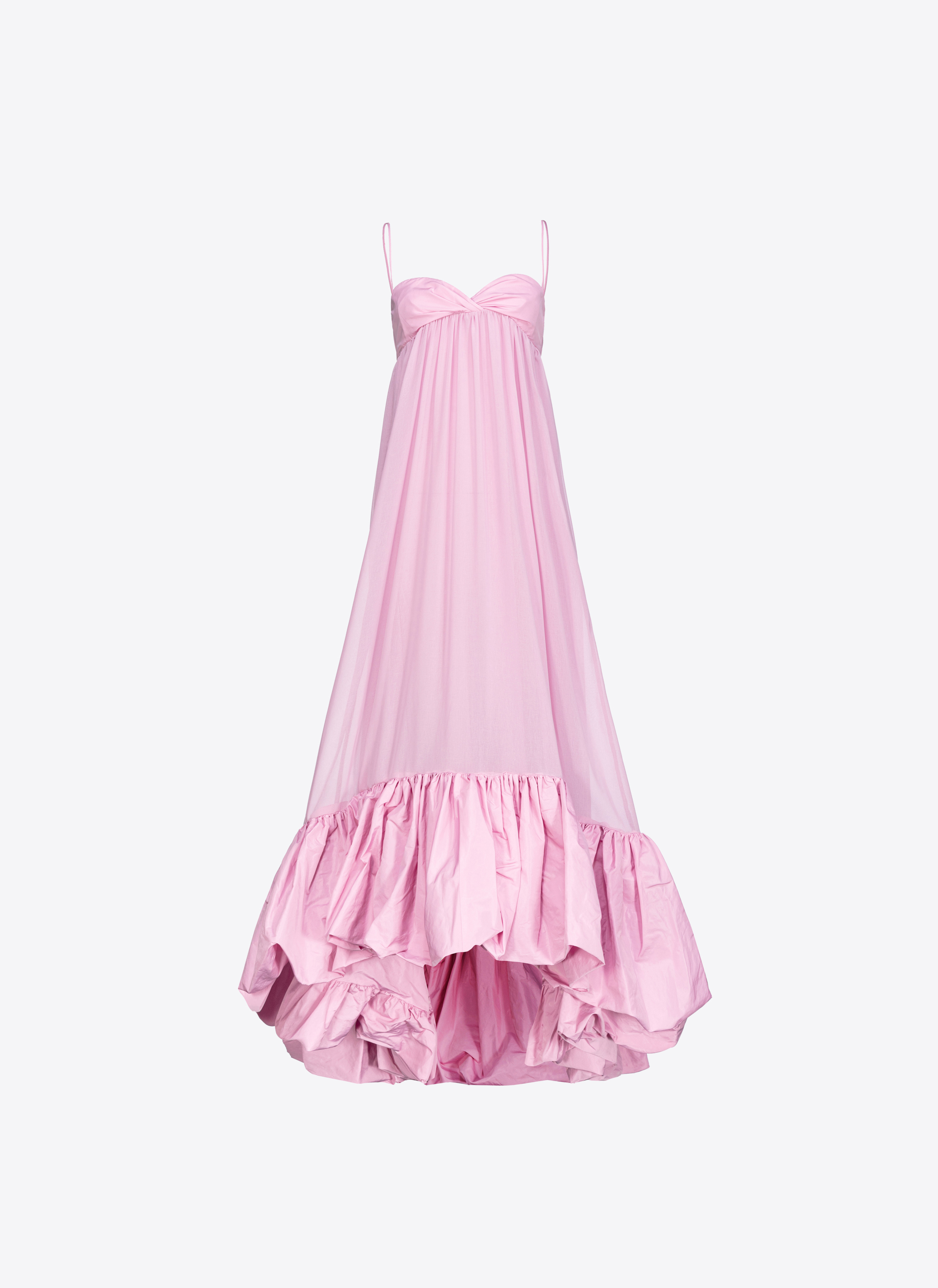 Pinko Long Dress With Thin Straps And Flounce In Orchidée Fumée