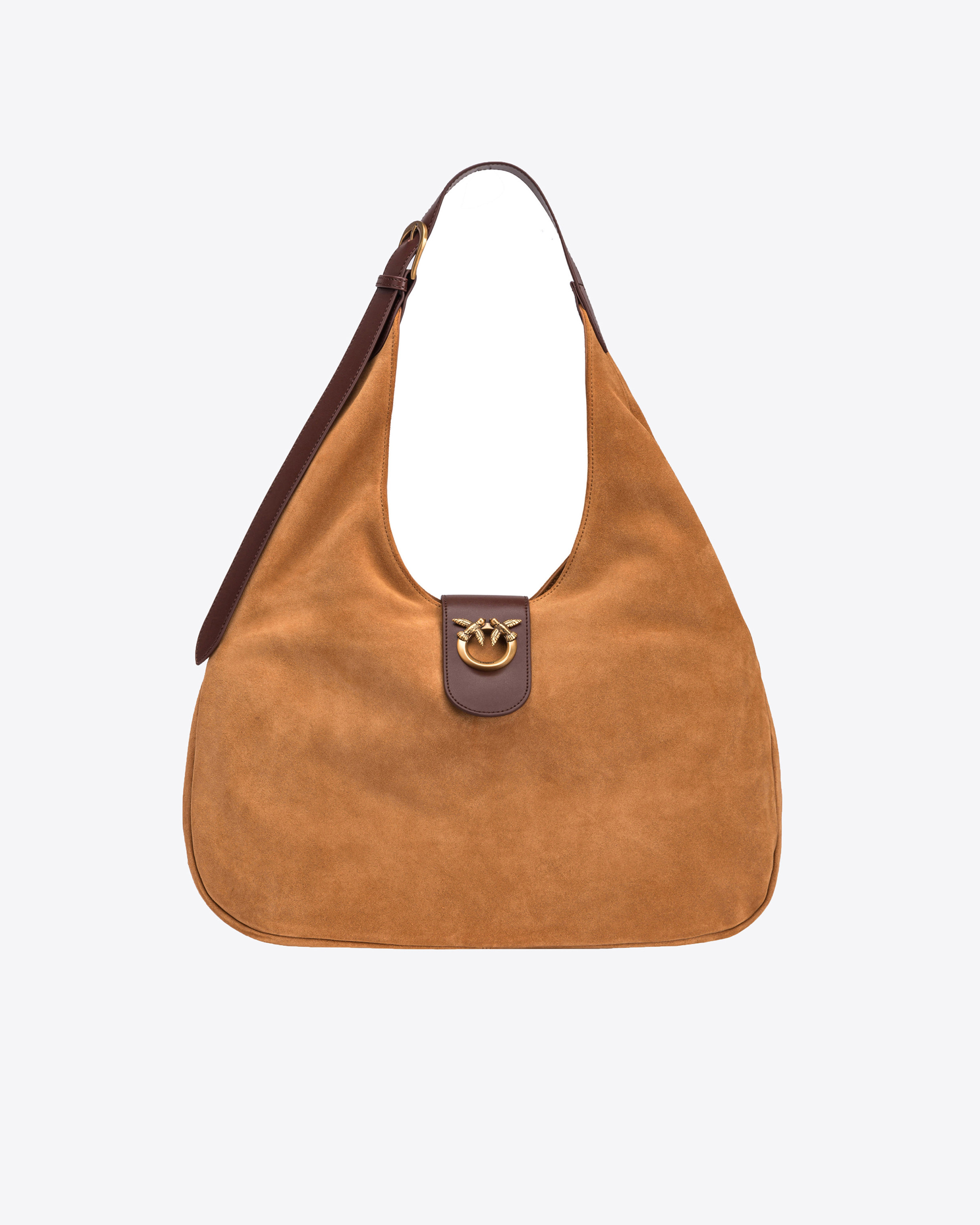 Shop Pinko Big Hobo Bag In Suede And Leather In Brown - Lion-antique Gold