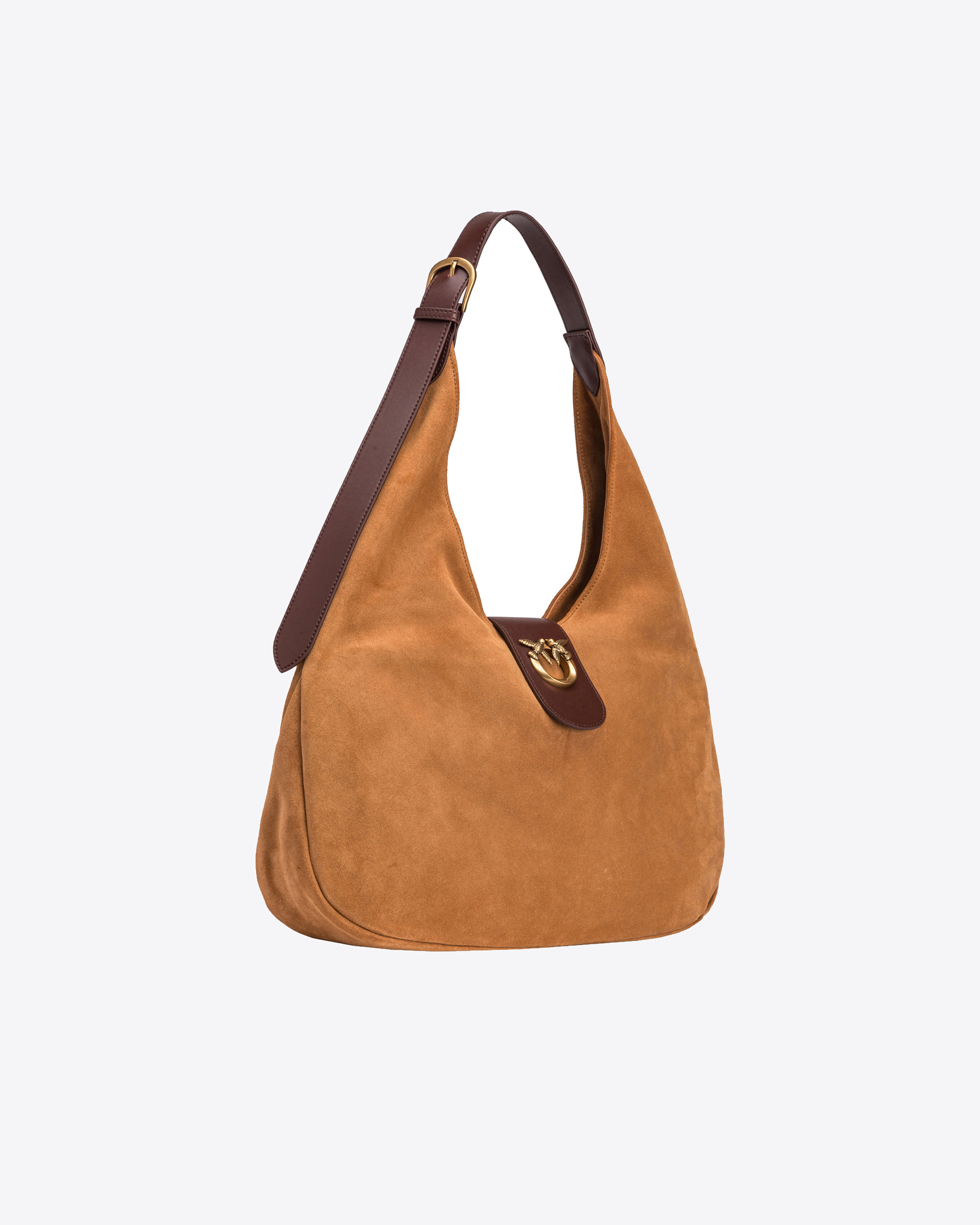 Shop Pinko Big Hobo Bag In Suede And Leather In Brown - Lion-antique Gold