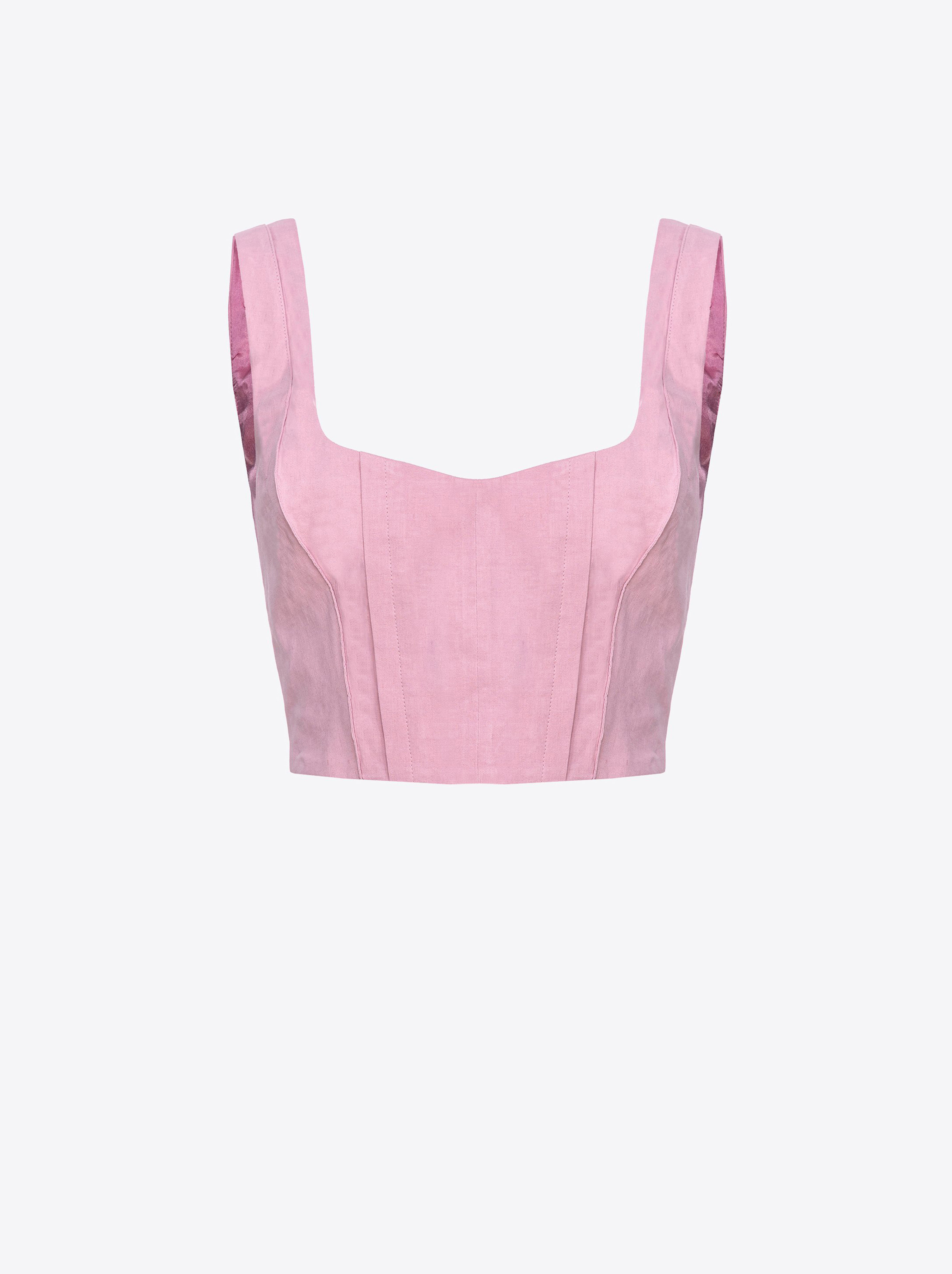 Shop Pinko Linen Crop Top In Orchid Smoke