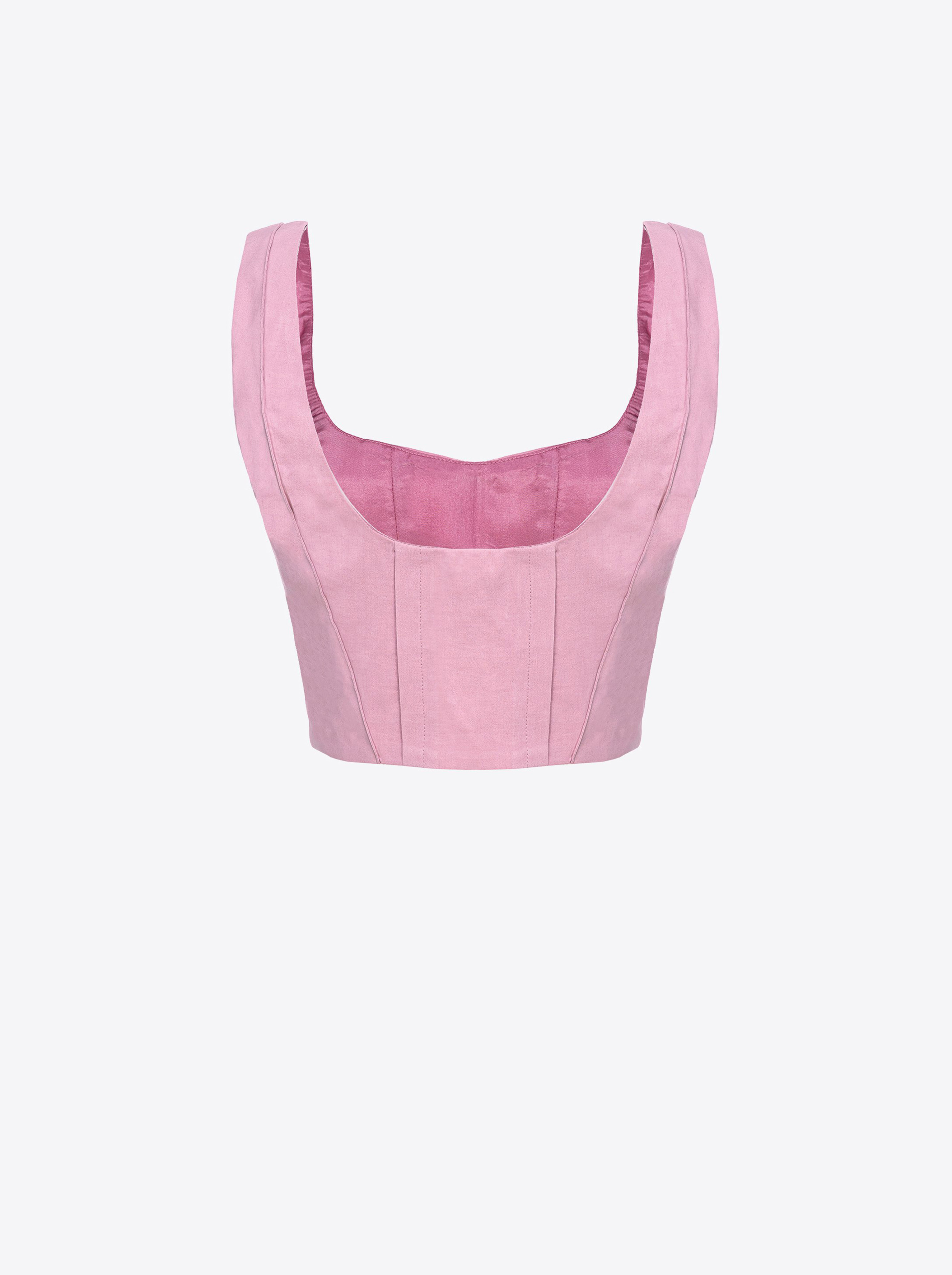 Shop Pinko Linen Crop Top In Orchid Smoke