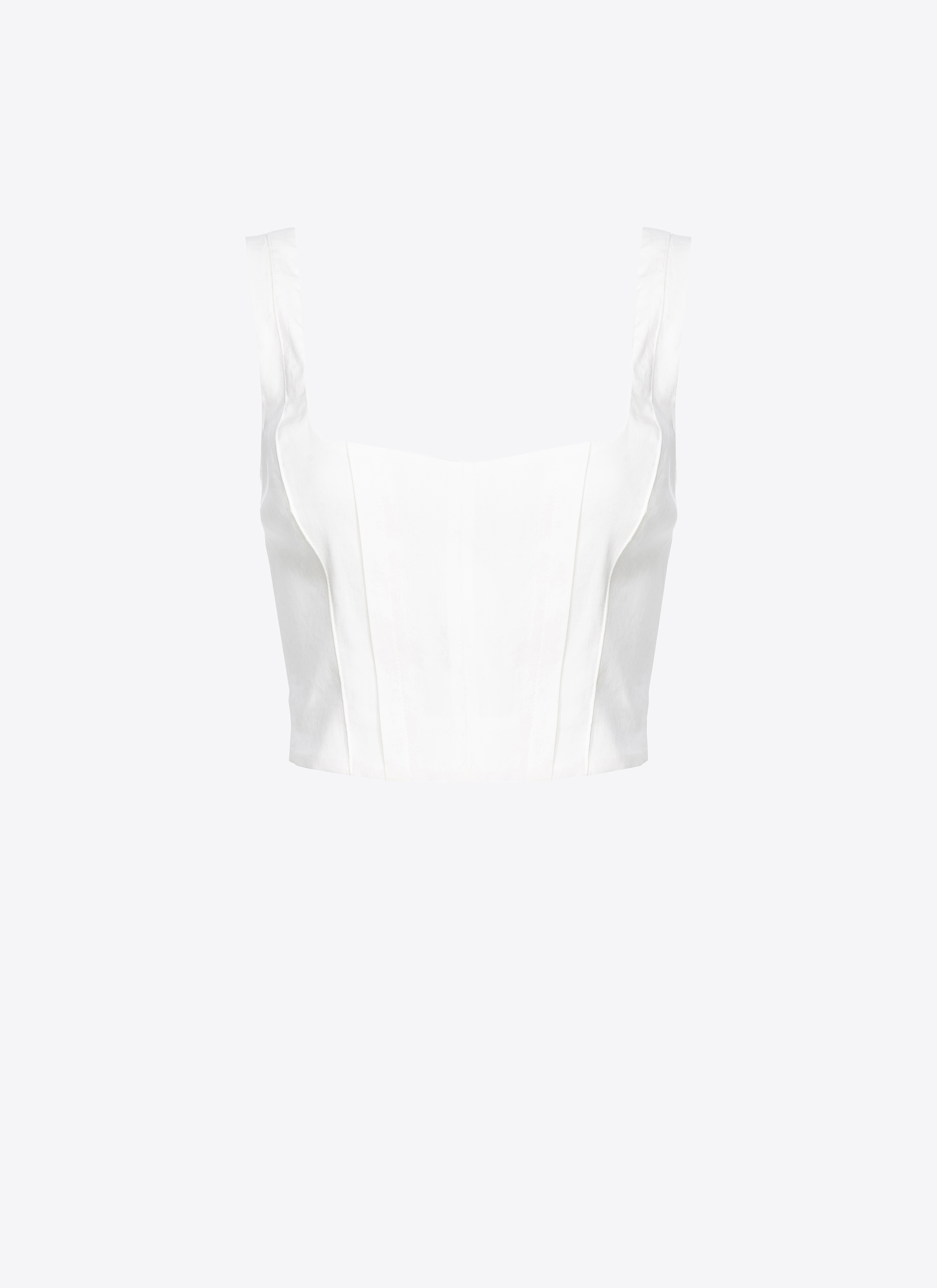 Shop Pinko Linen Crop Top In Silk White