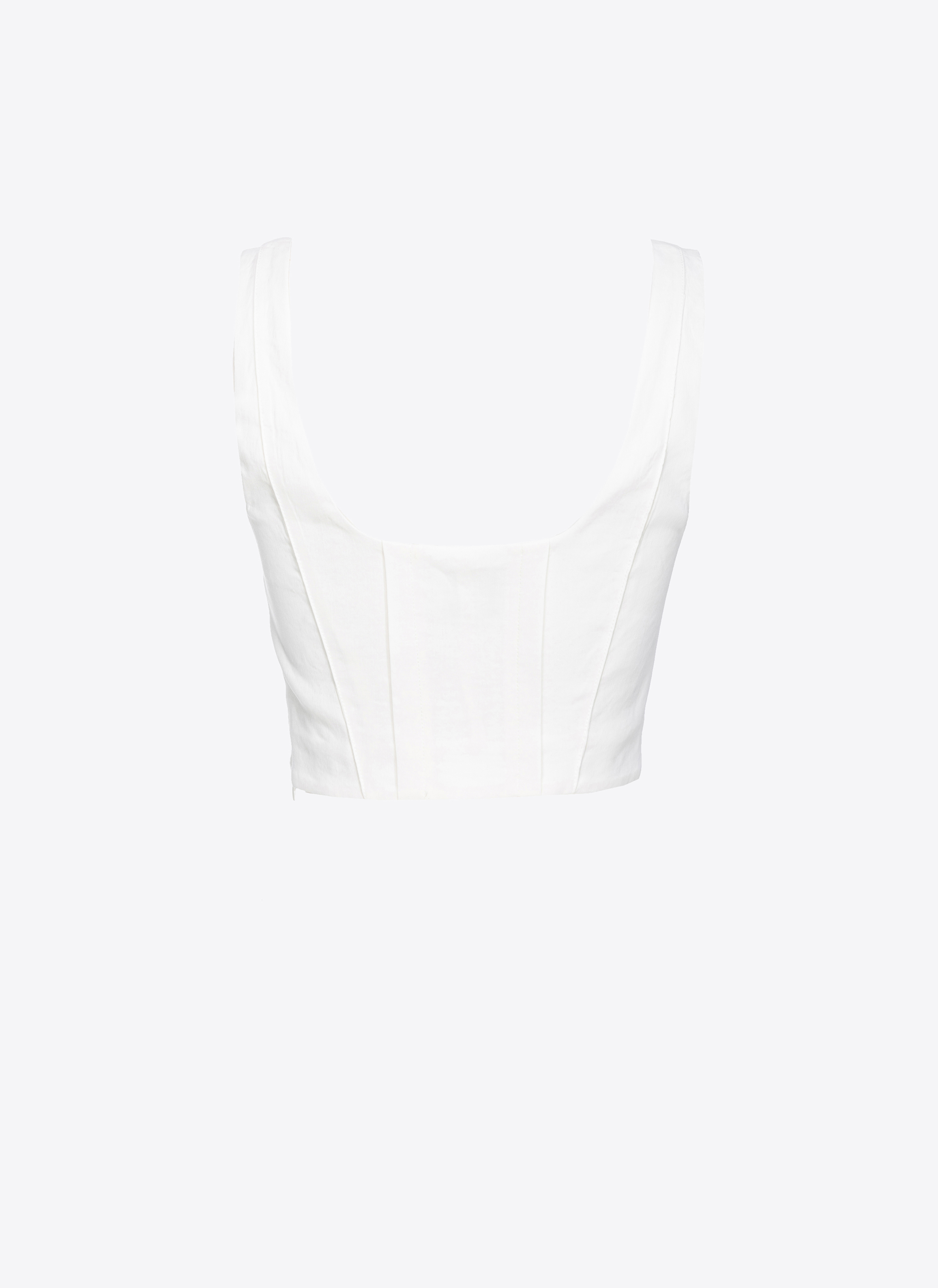 Shop Pinko Linen Crop Top In Silk White