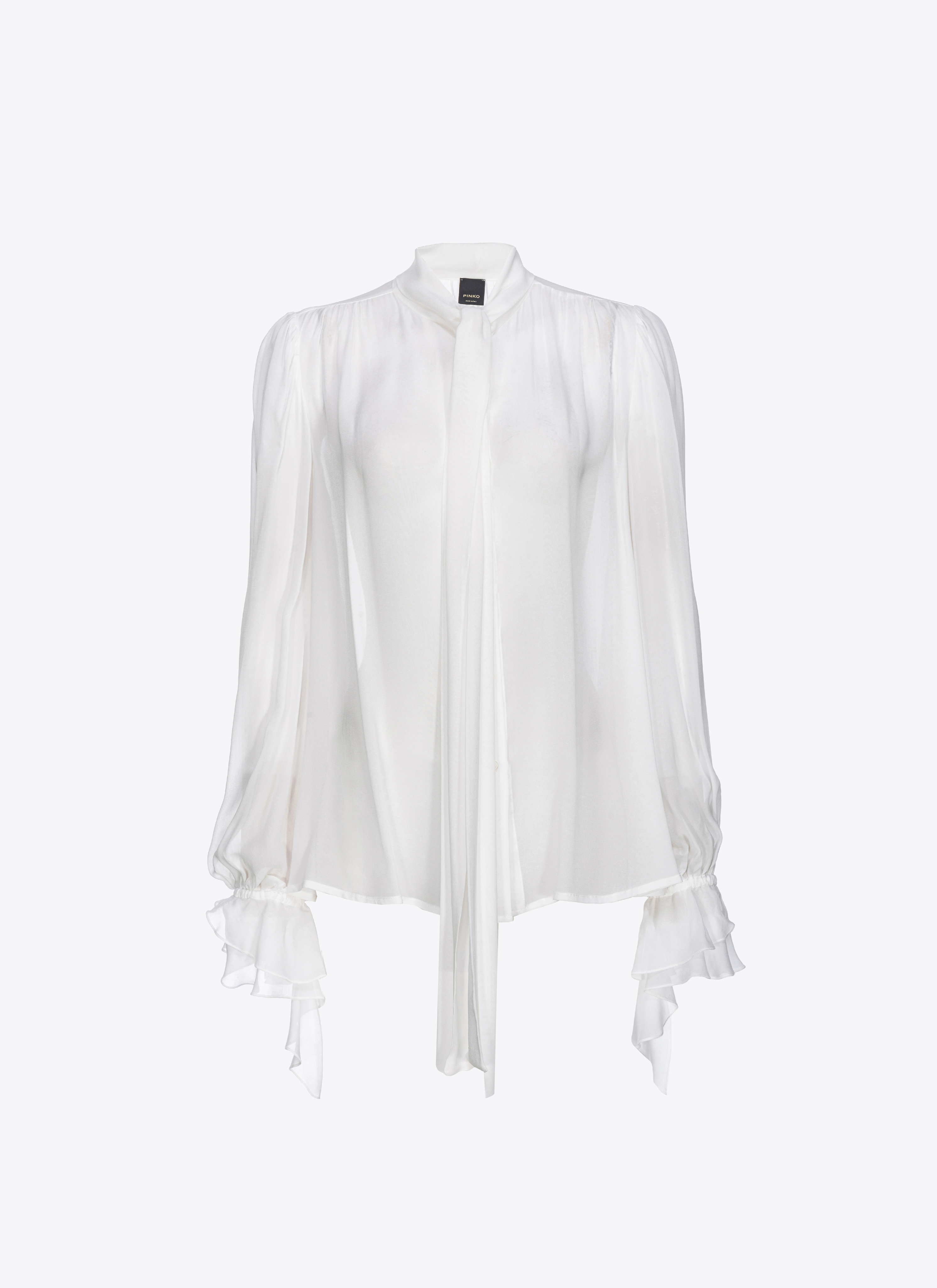 Pinko, Blusa con lazo y volantes, Blanco roto, 52