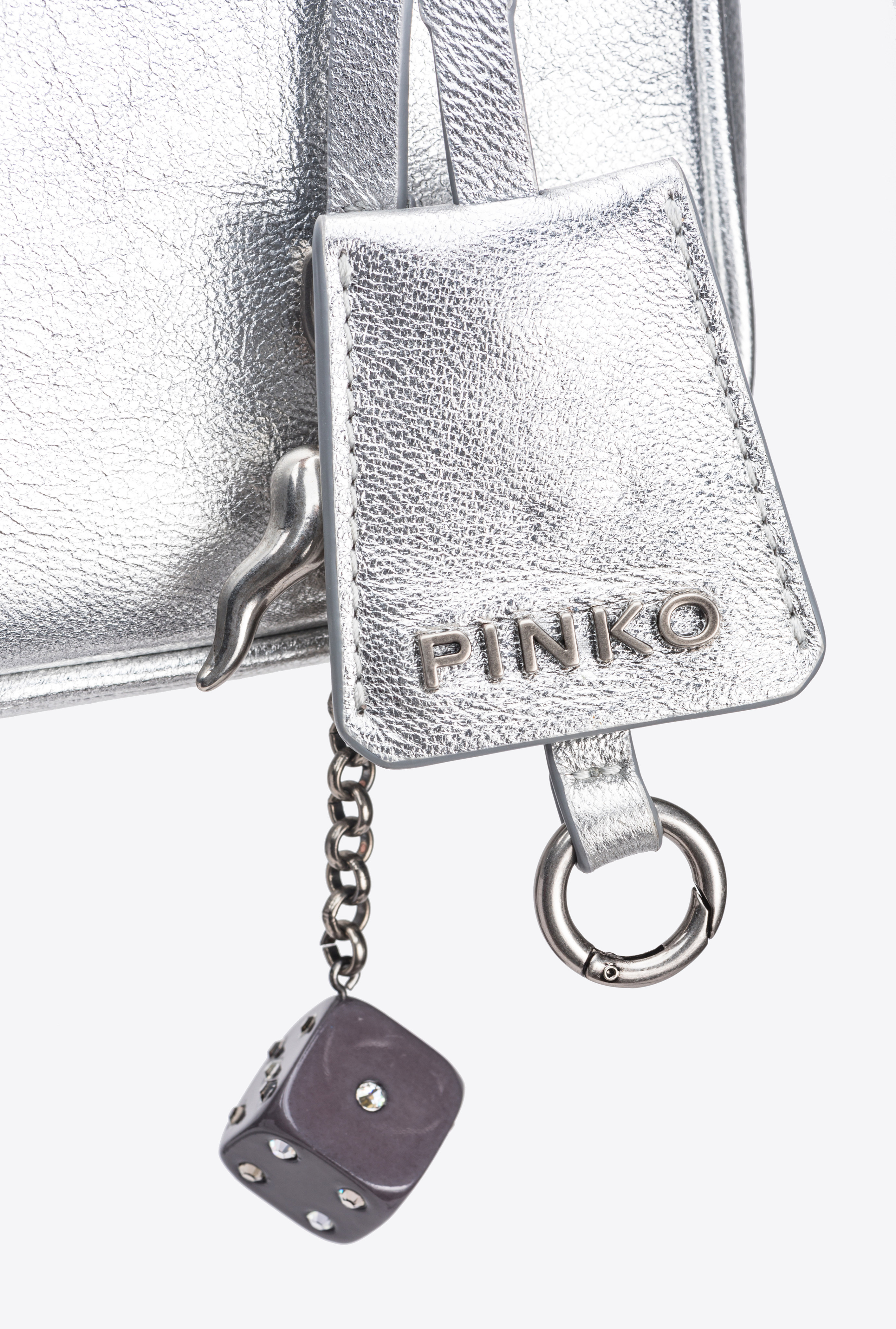 Shop Pinko Laminated Mini Bowling Bag In Silver-old Silver