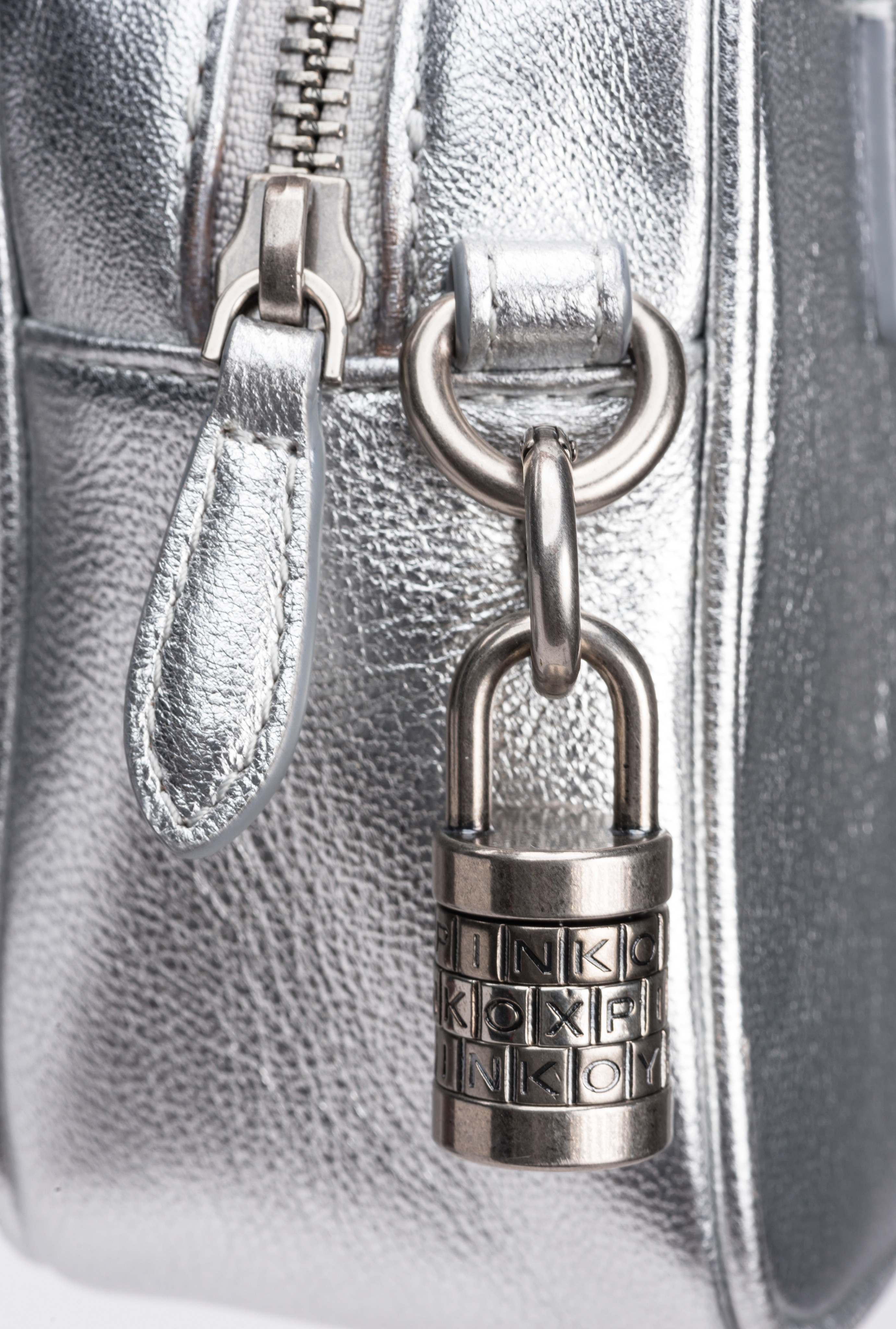 Shop Pinko Laminated Mini Bowling Bag In Silver-old Silver