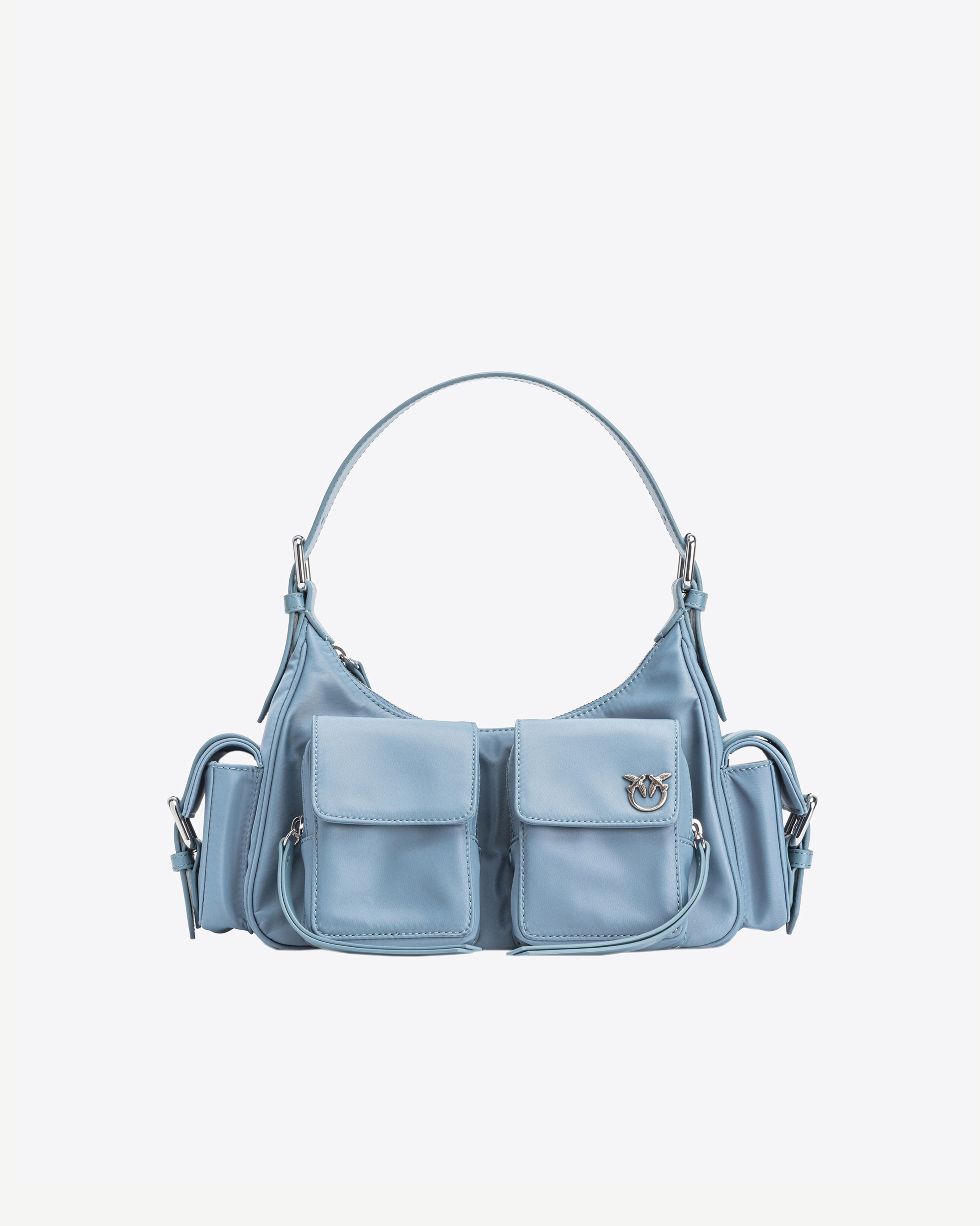 Shop Pinko Cargo Bag In Tessuto Tecnico Riciclato In Cool Blue-shiny Nickel