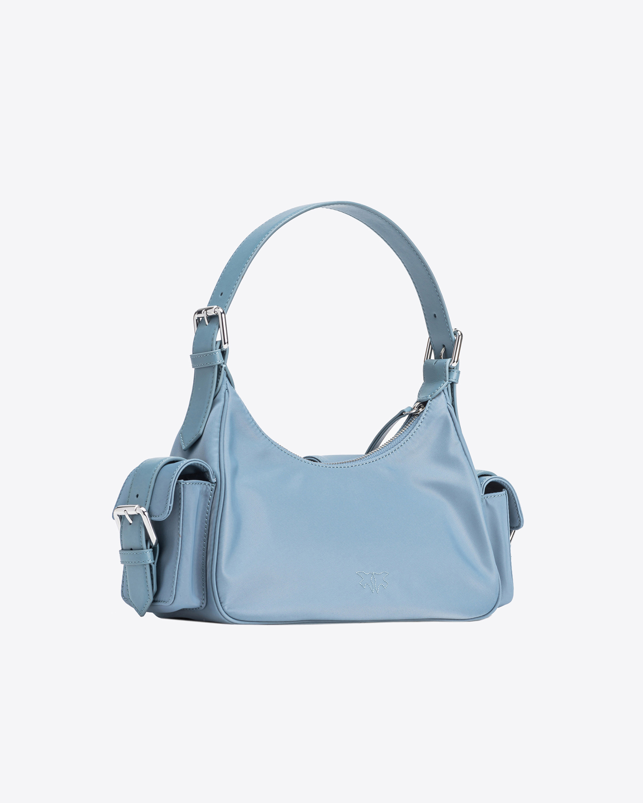 Shop Pinko Cargo Bag In Recycled Technical Fabric In Cool Blue-shiny Nickel