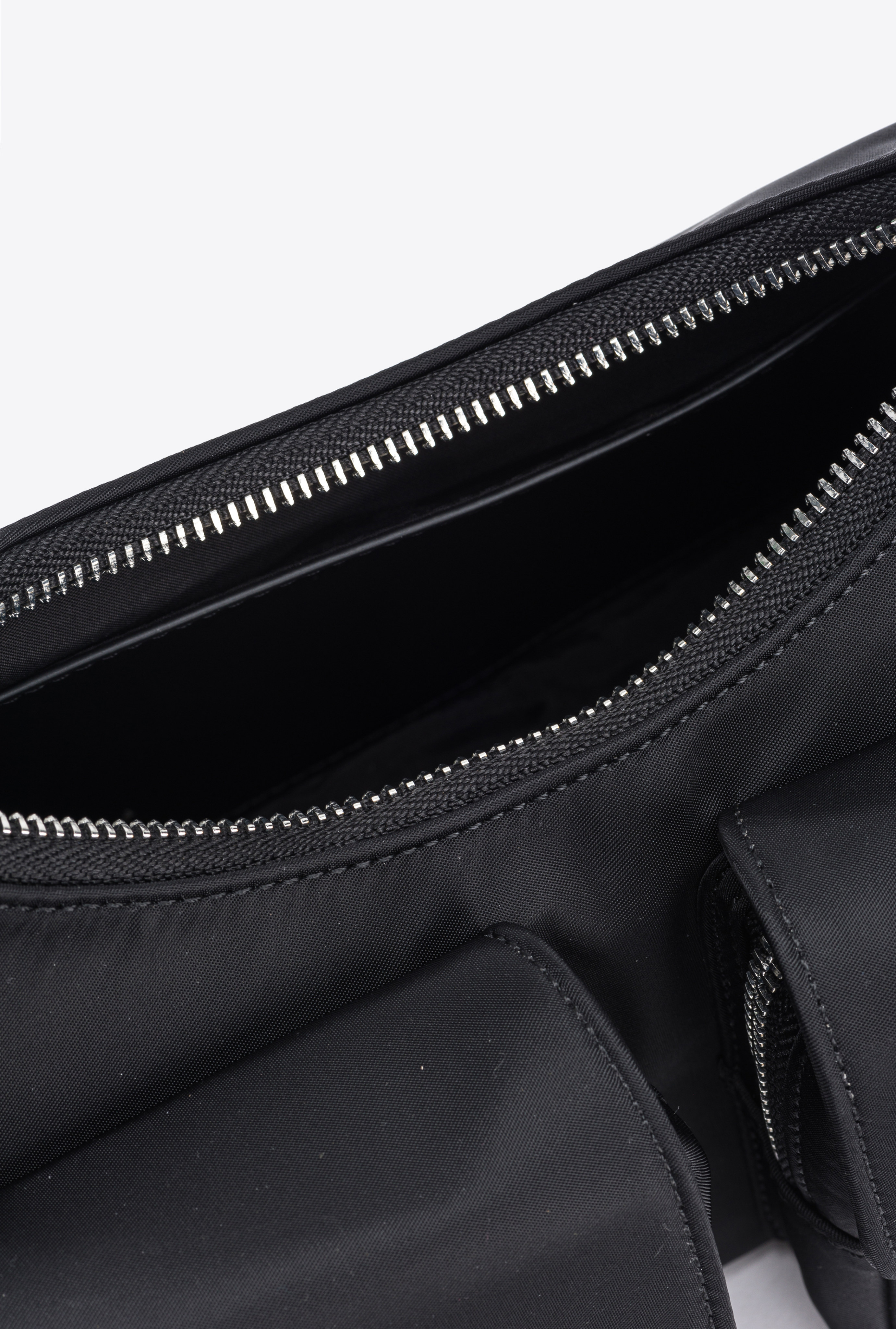 Pinko Cargo Bag In Recycled Technical Fabric In Limo Black-shiny Nickel