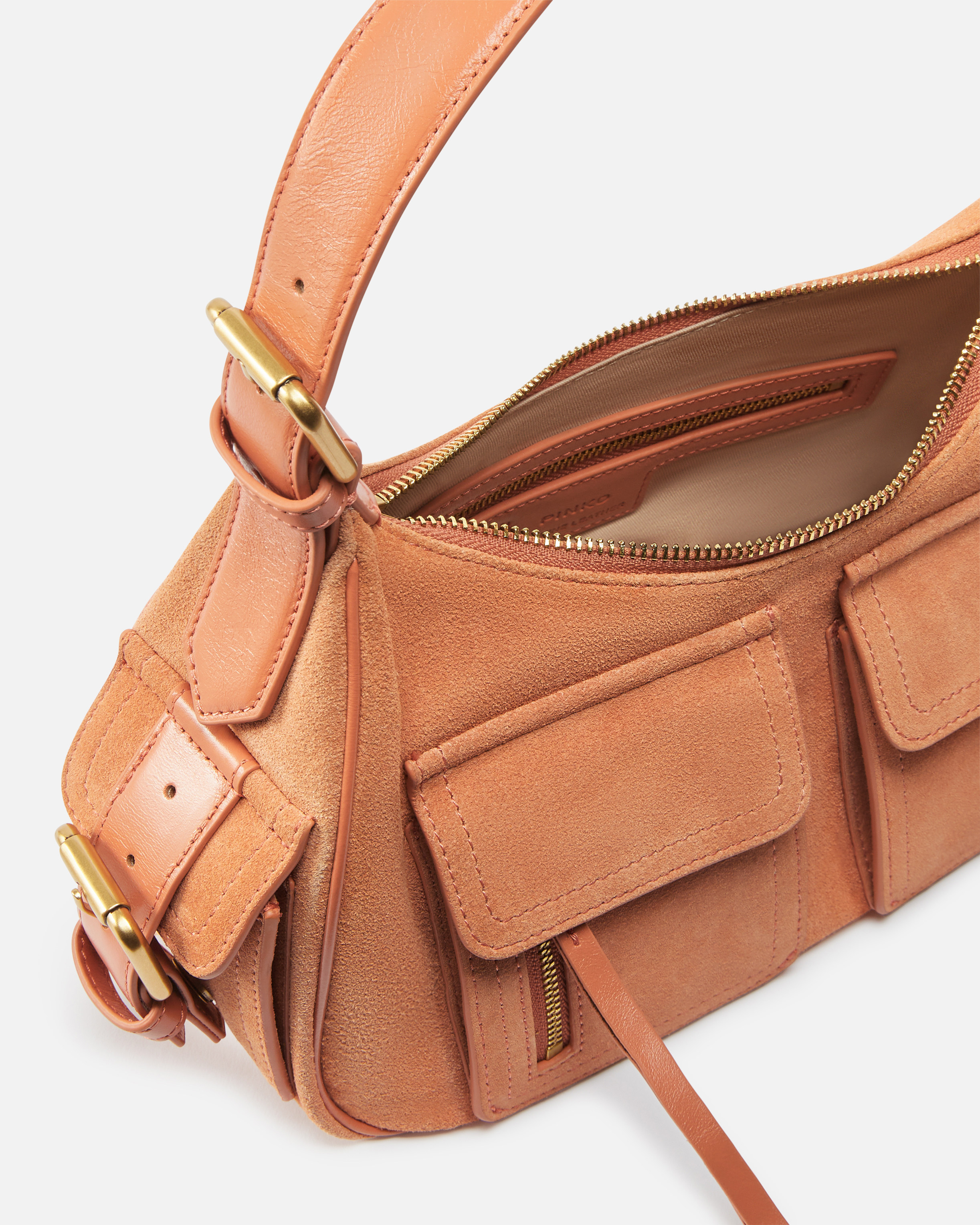 Pinko Suede Cargo Shoulder Bag With Pockets