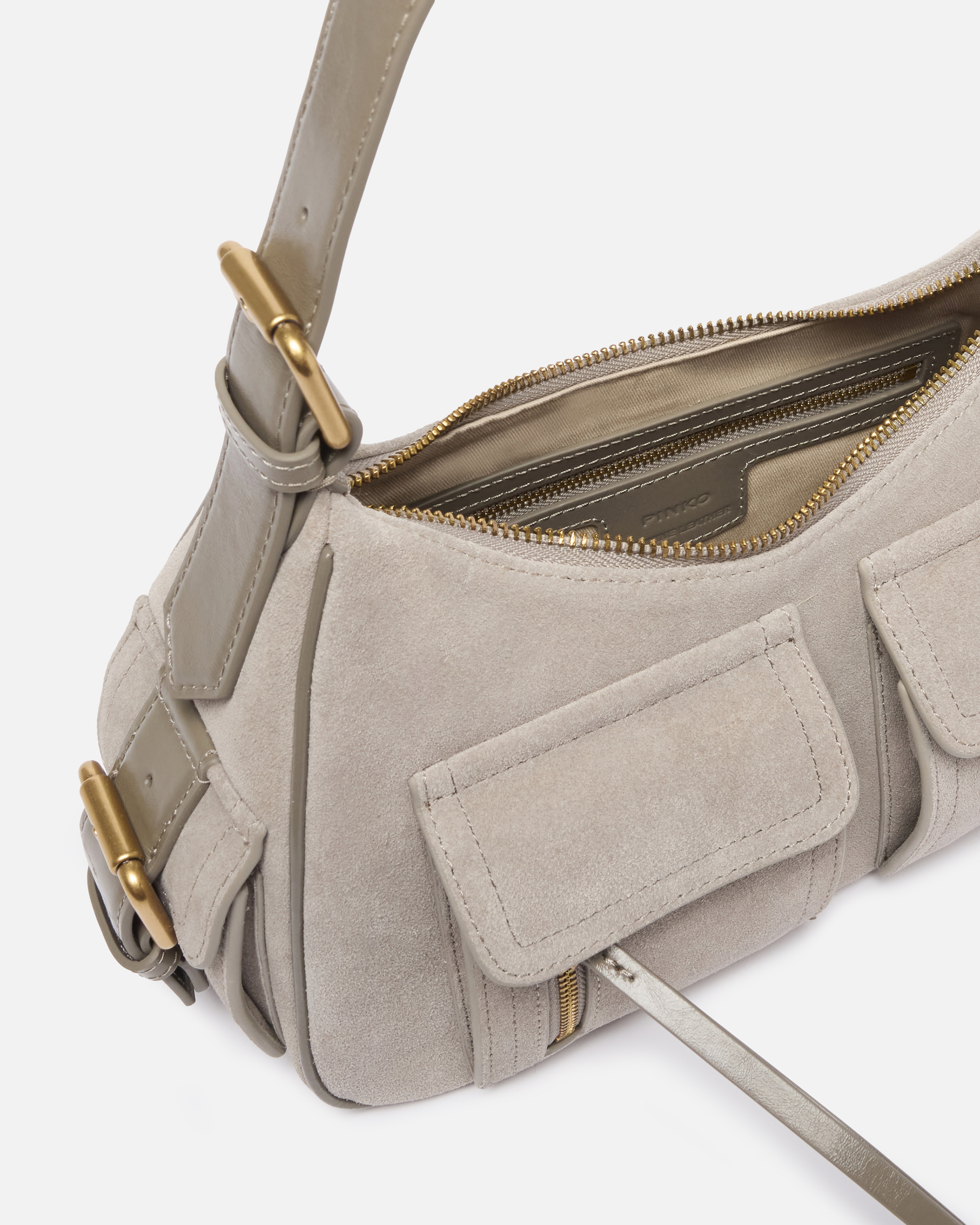Pinko Suede Cargo Shoulder Bag With Pockets