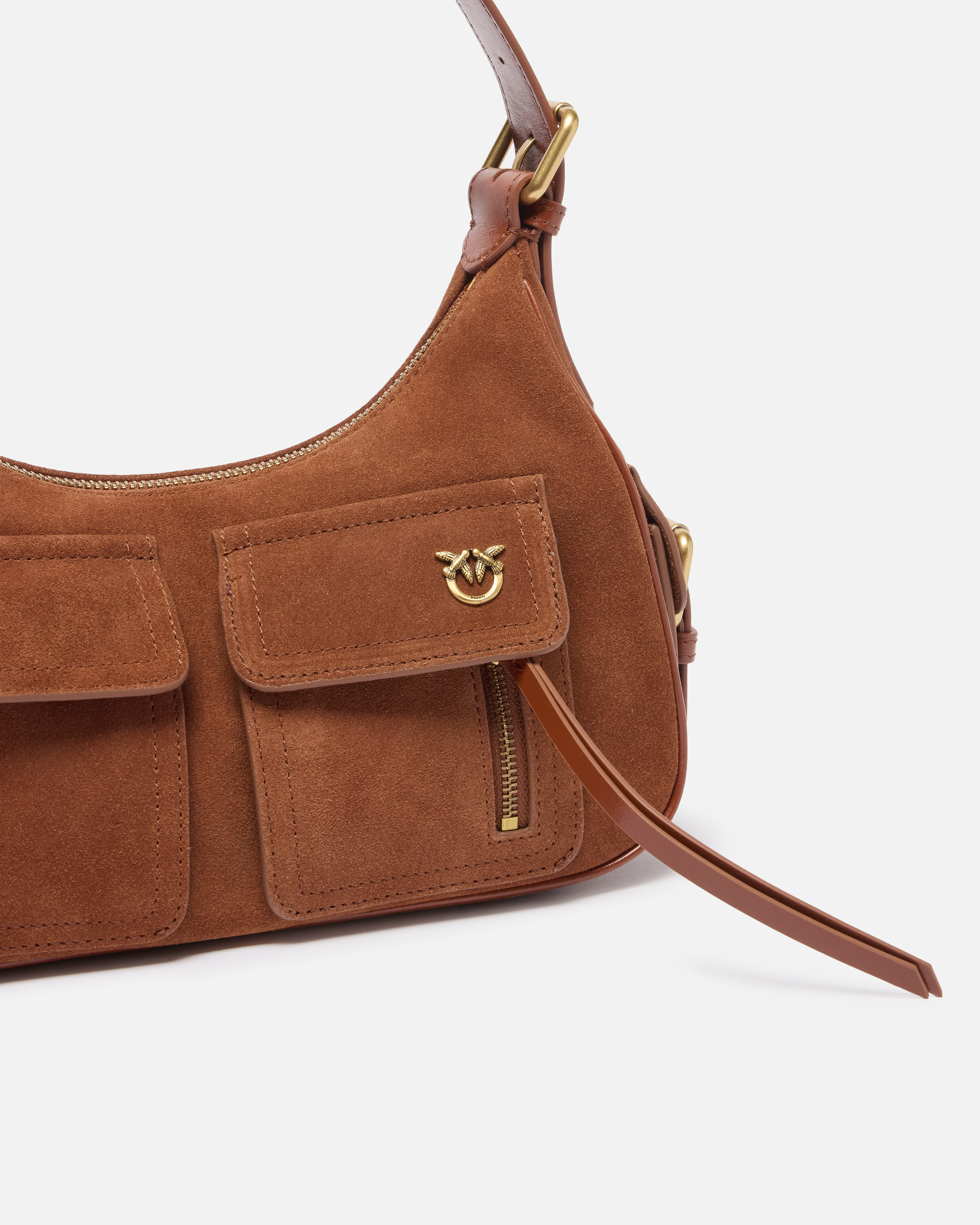 Pinko Suede Cargo Shoulder Bag With Pockets
