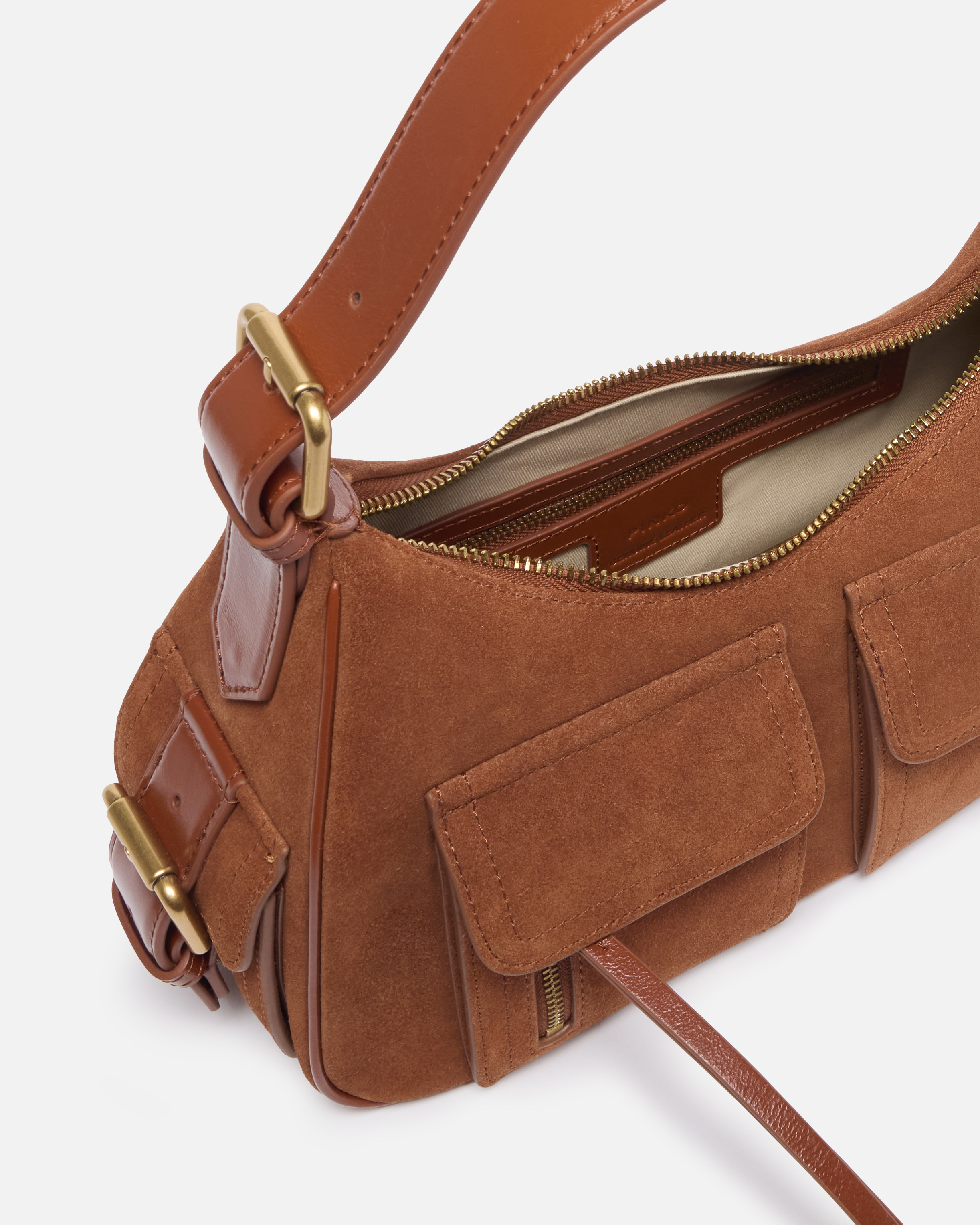 Pinko Suede Cargo Shoulder Bag With Pockets