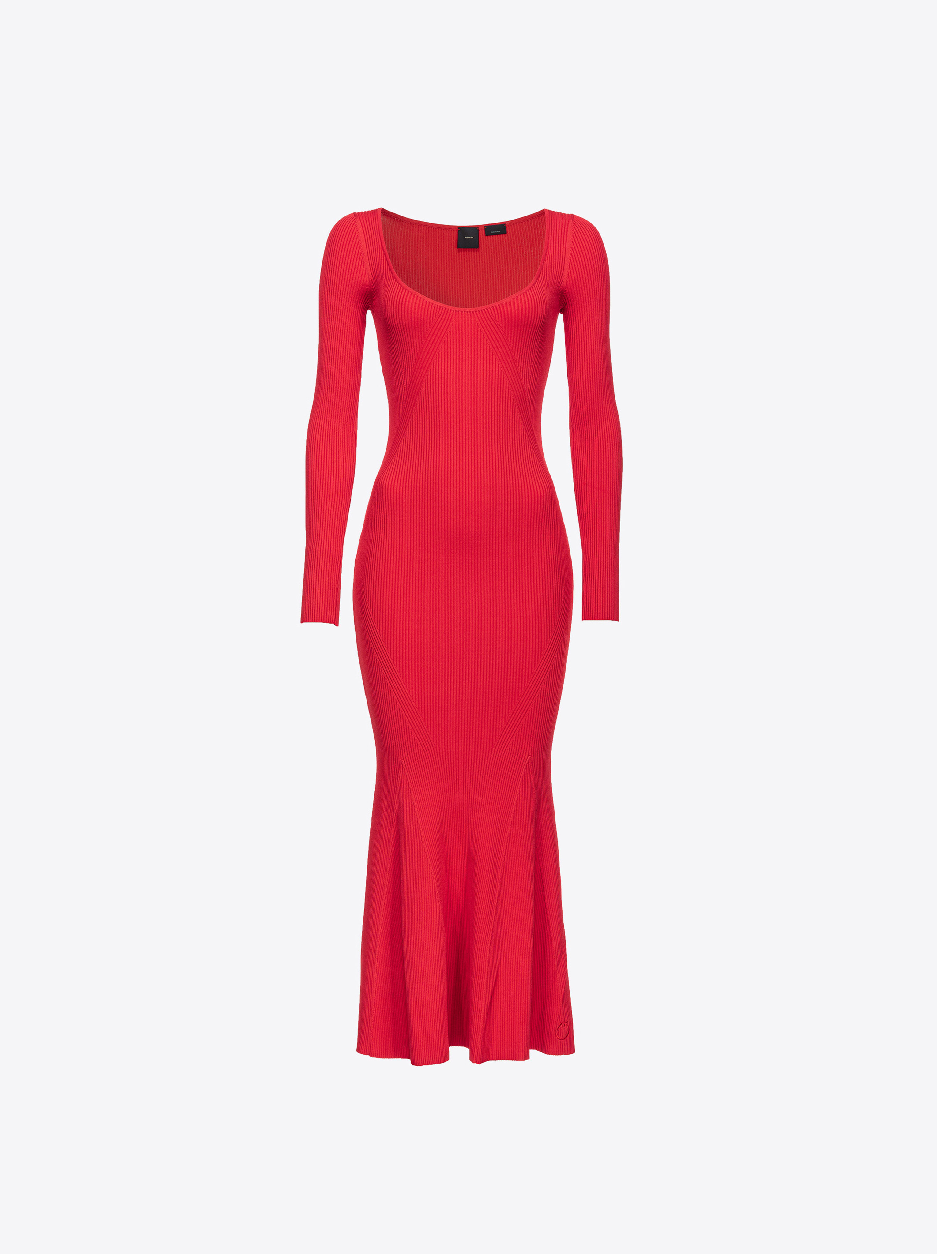 Pinko Long Ribbed Knit Dress In Rouge Formule 1