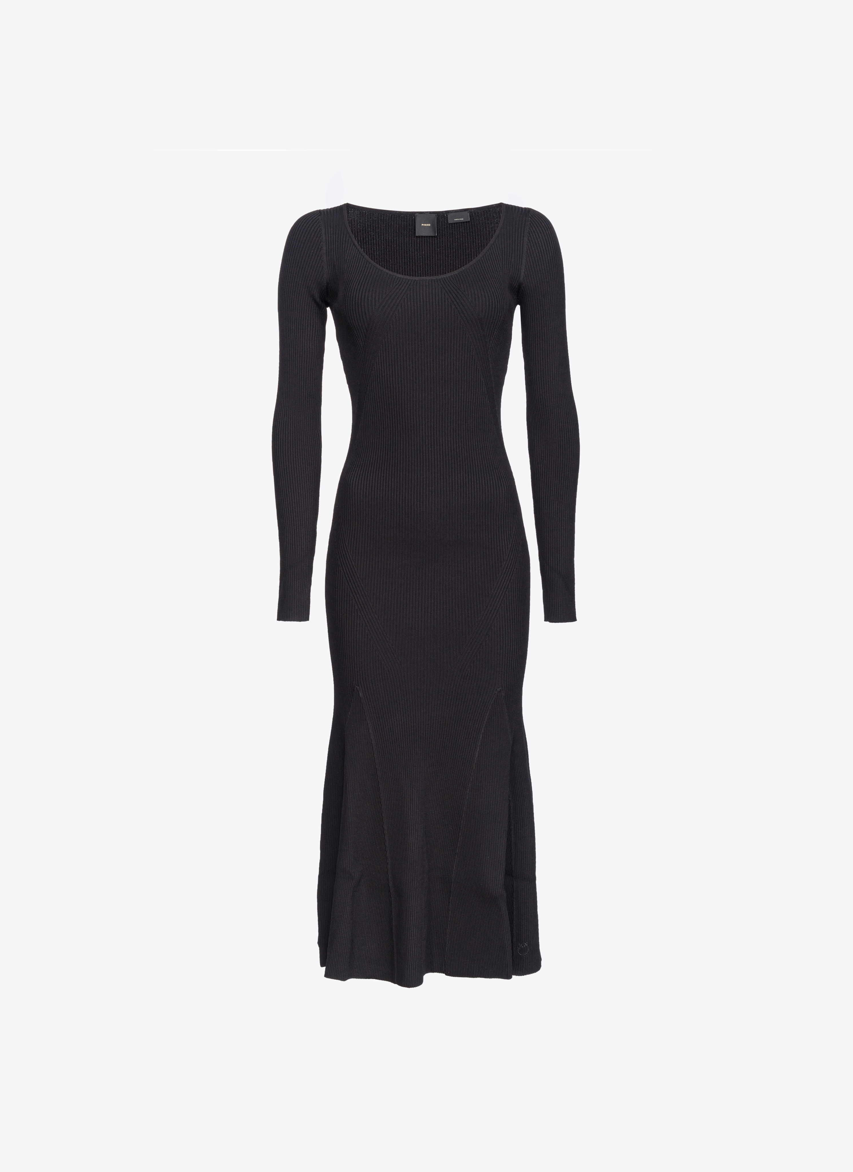 Shop Pinko Long Ribbed Knit Dress In Limo Black