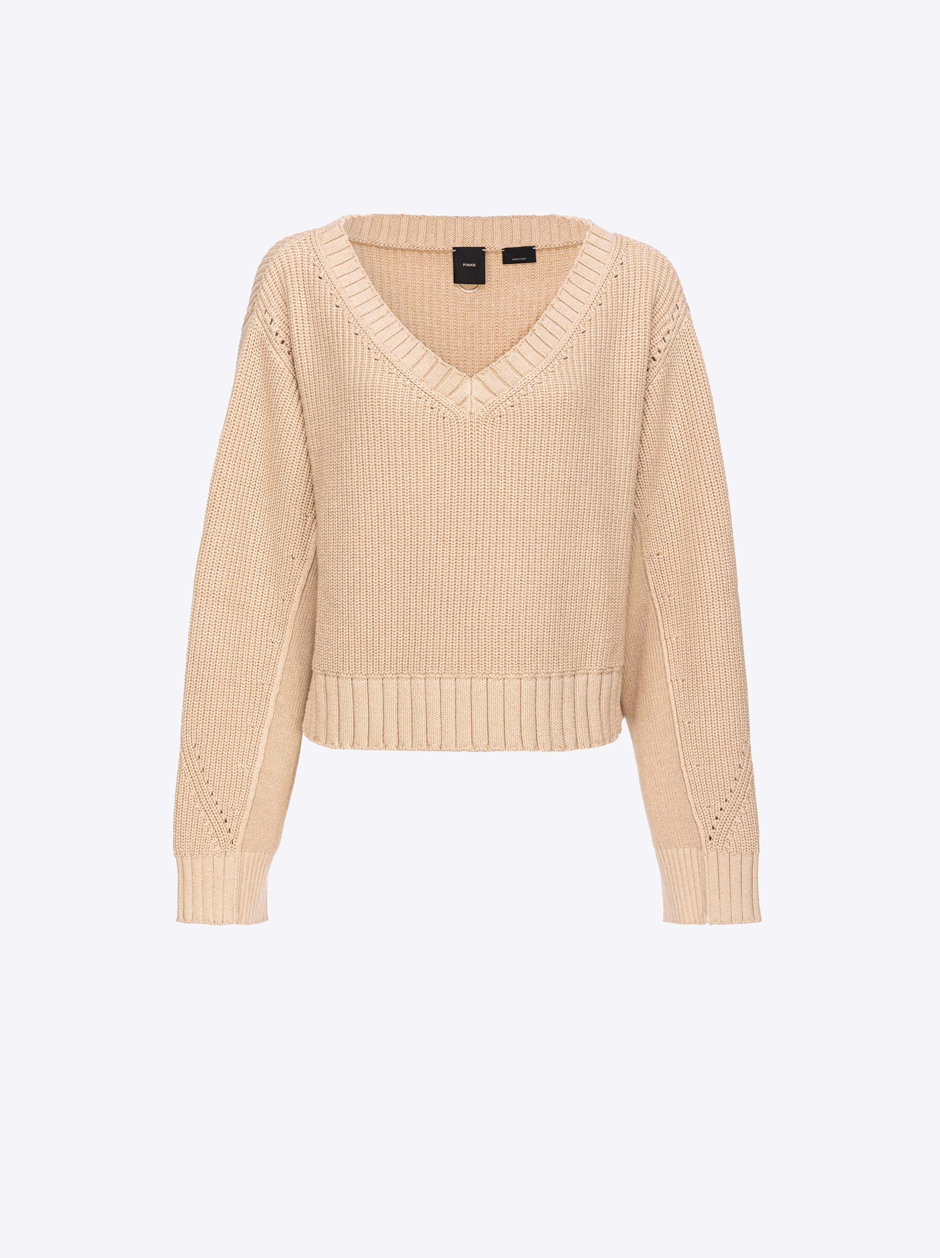 Pinko Ribbed Cotton And Cashmere Pullover In Beige-chamois