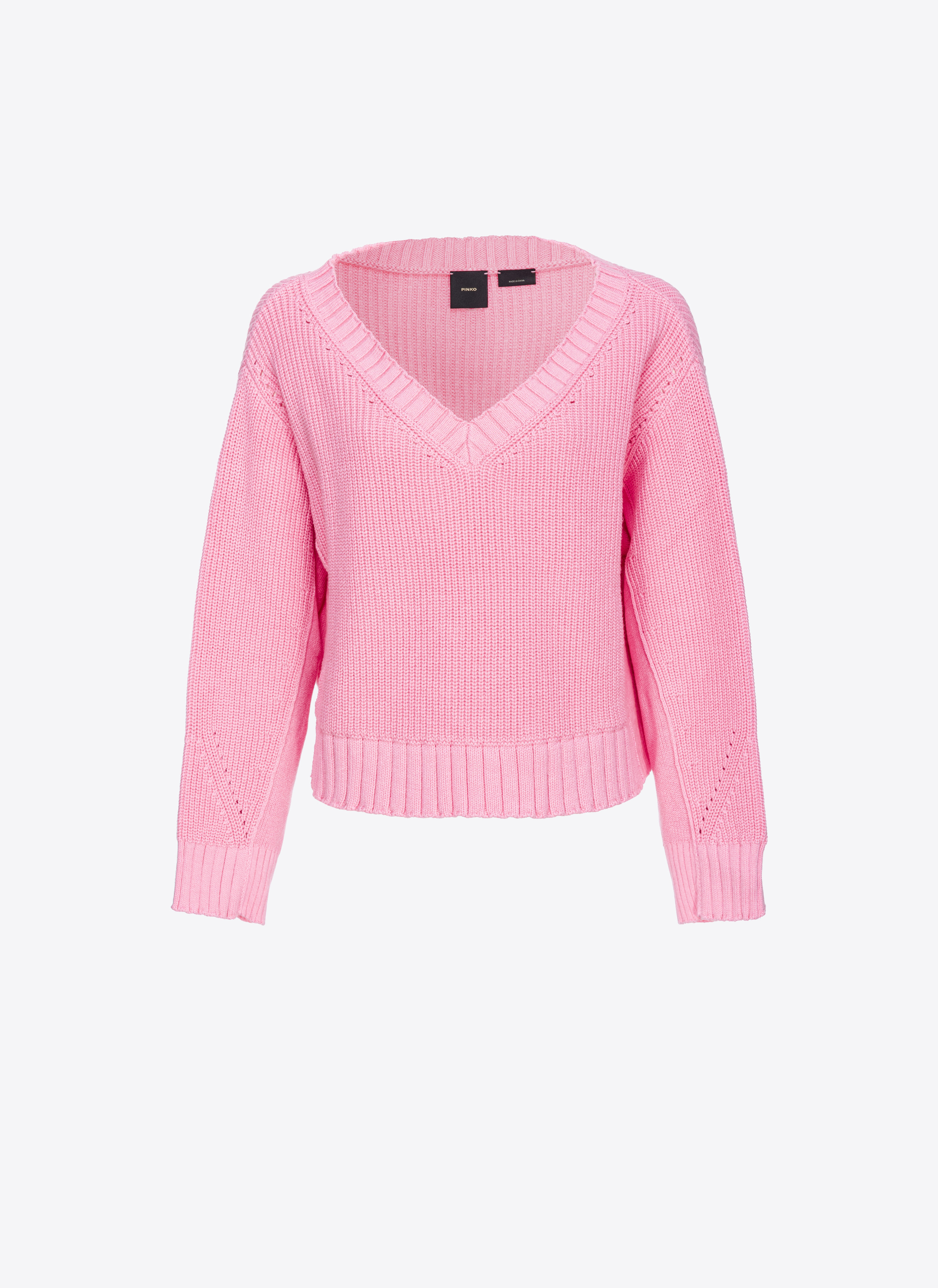 Pinko Ribbed Cotton And Cashmere Pullover In Rose Clair