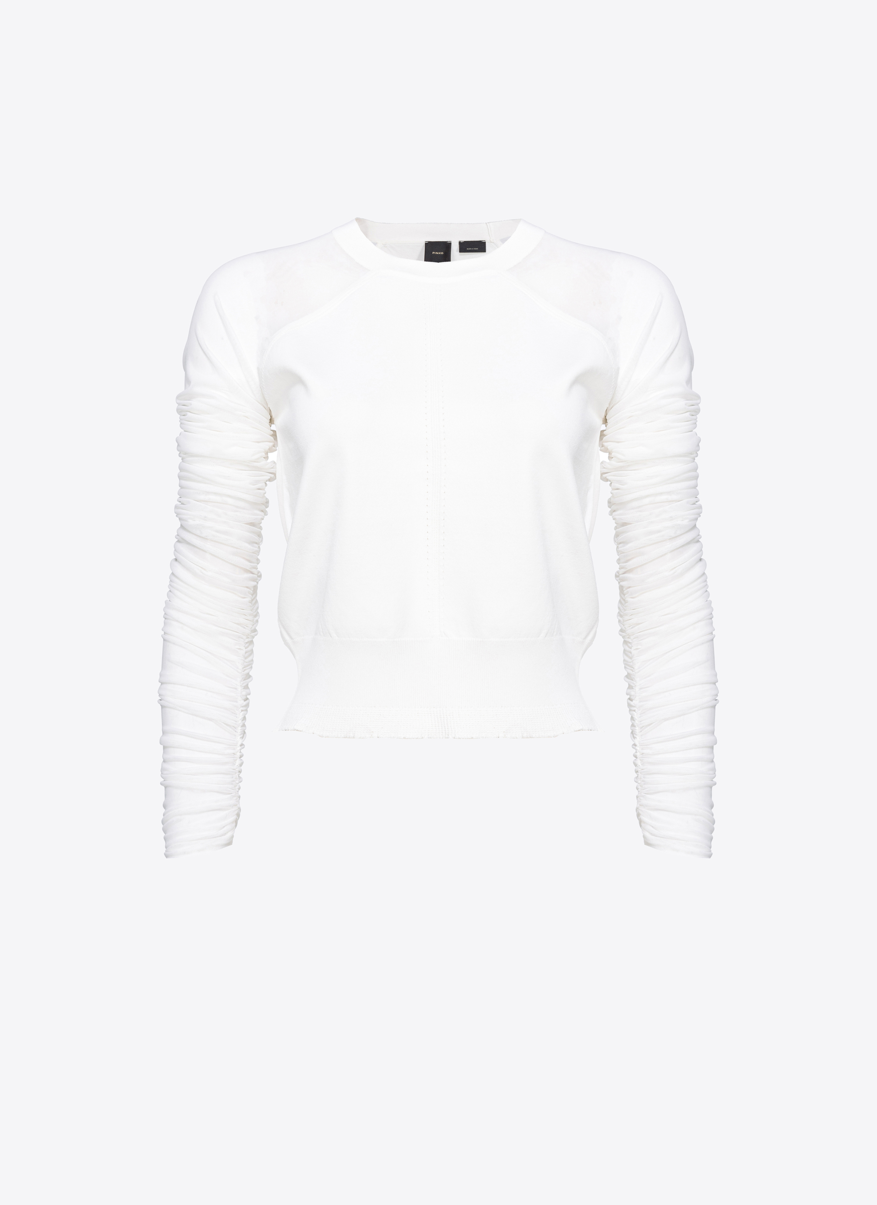 Pinko Sweater With Tulle Sleeves In Blanc Brill.