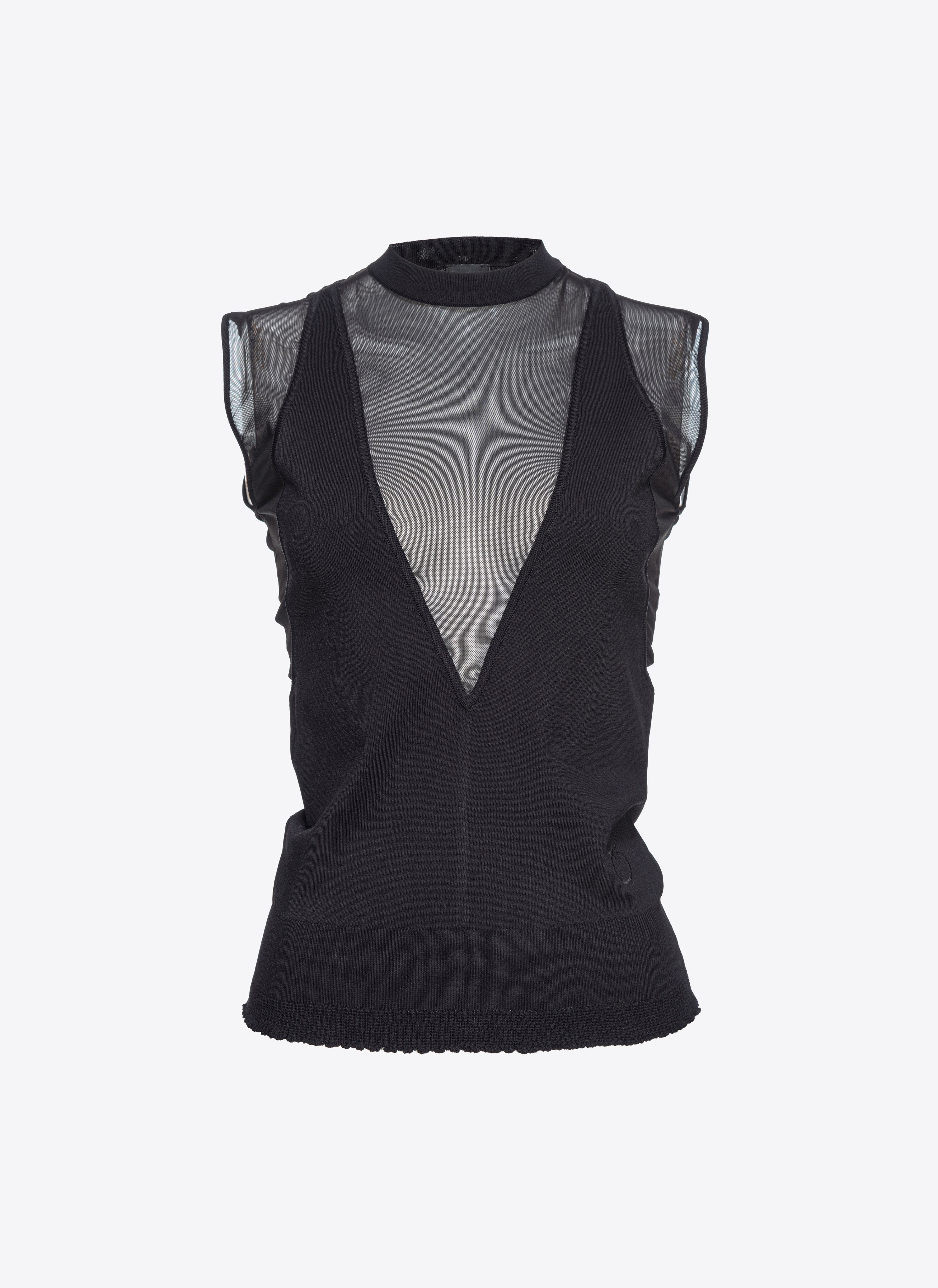 Pinko Sleeveless Sweater With Tulle In Limo Black