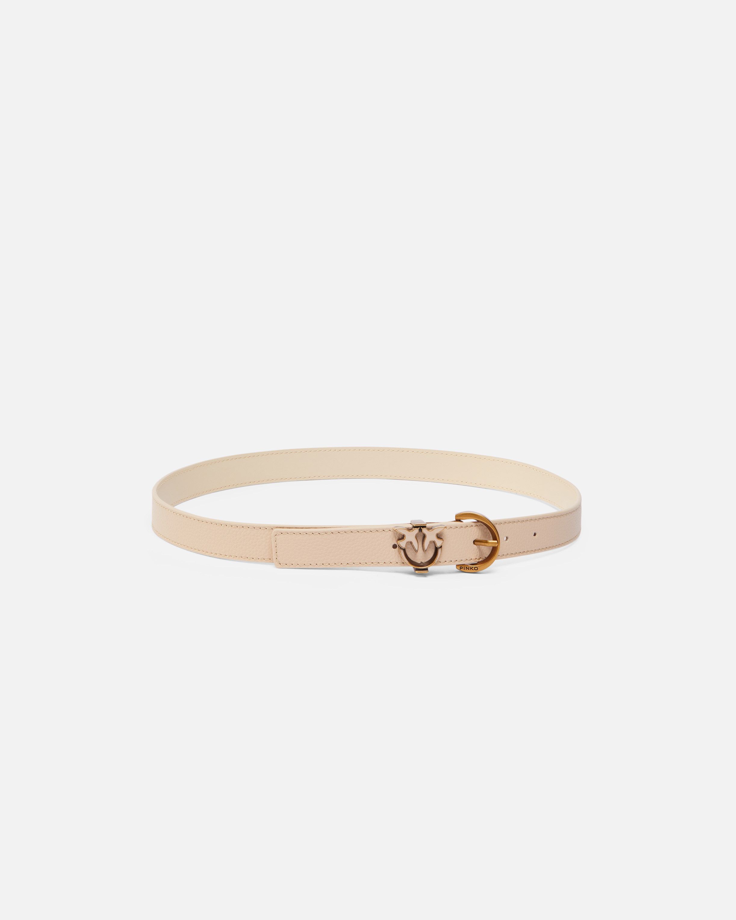 Pinko Ceinture En Cuir Foulonné Avec Détail Love Birds 2,5 Cm In Beige-gris Fumée-or Antique