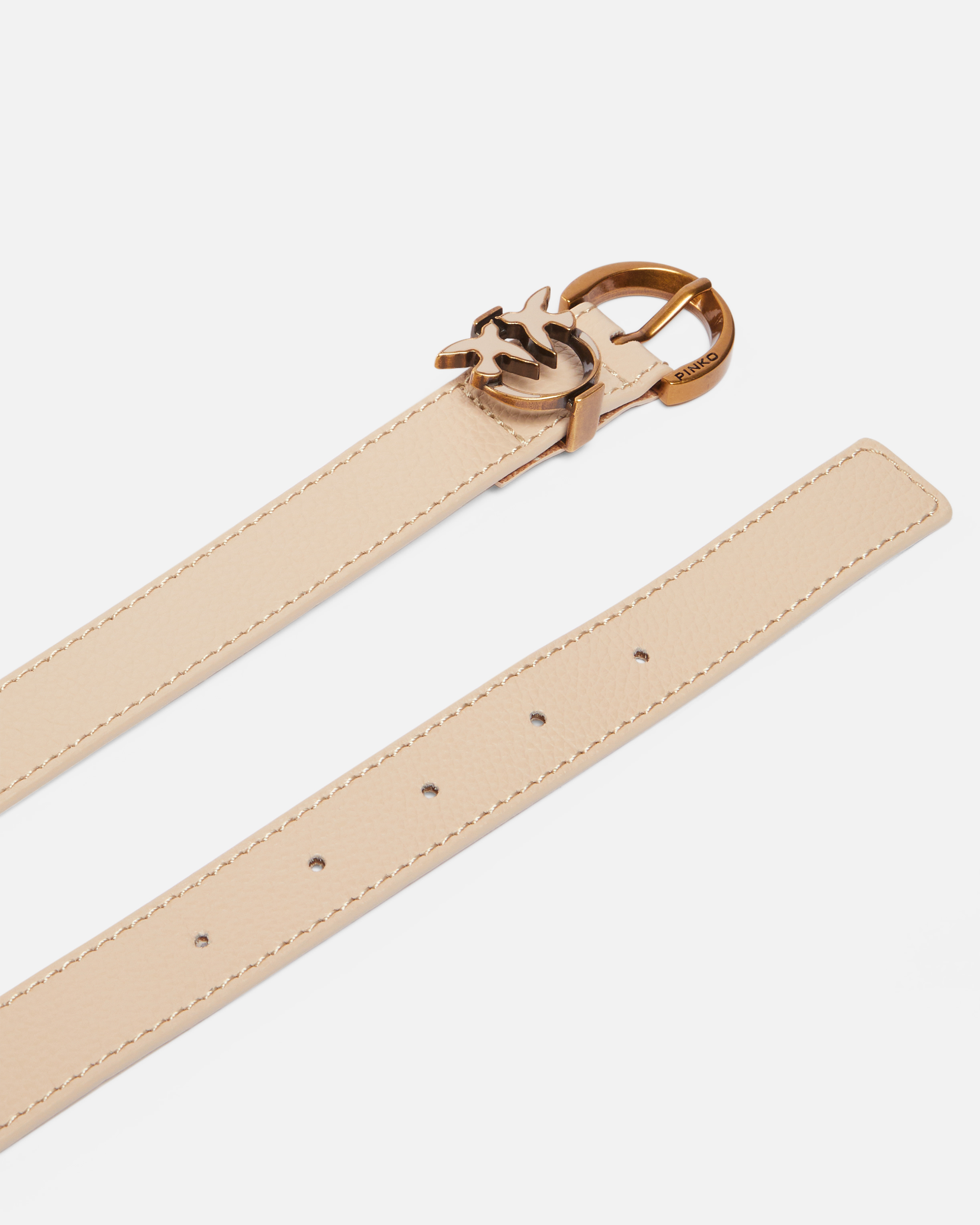 Pinko Ceinture En Cuir Foulonné Avec Détail Love Birds 2,5 Cm In Beige-gris Fumée-or Antique