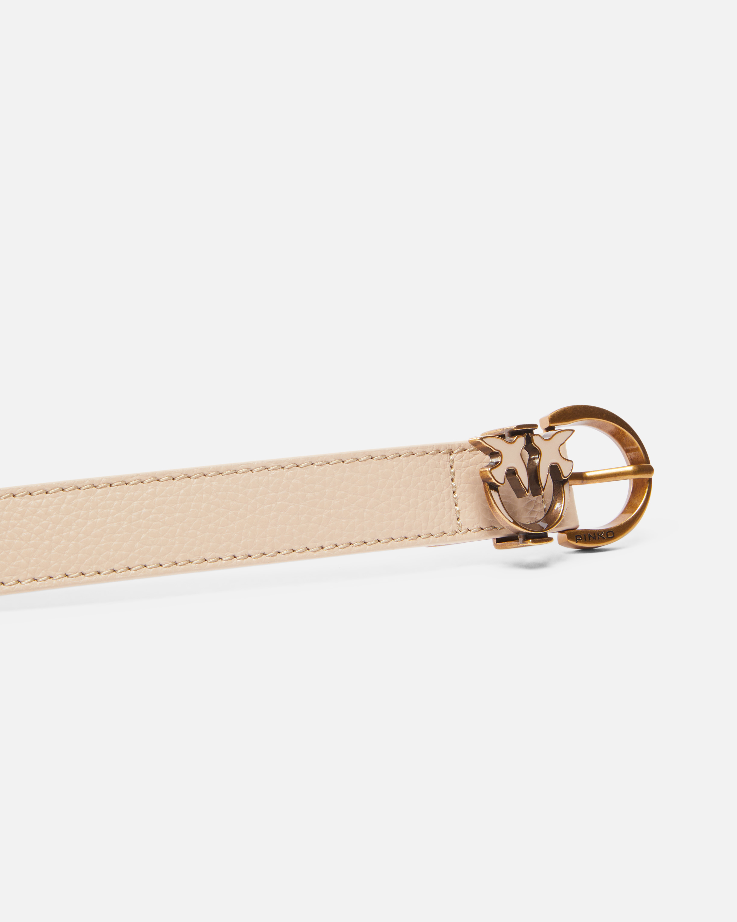 Pinko Ceinture En Cuir Foulonné Avec Détail Love Birds 2,5 Cm In Beige-gris Fumée-or Antique