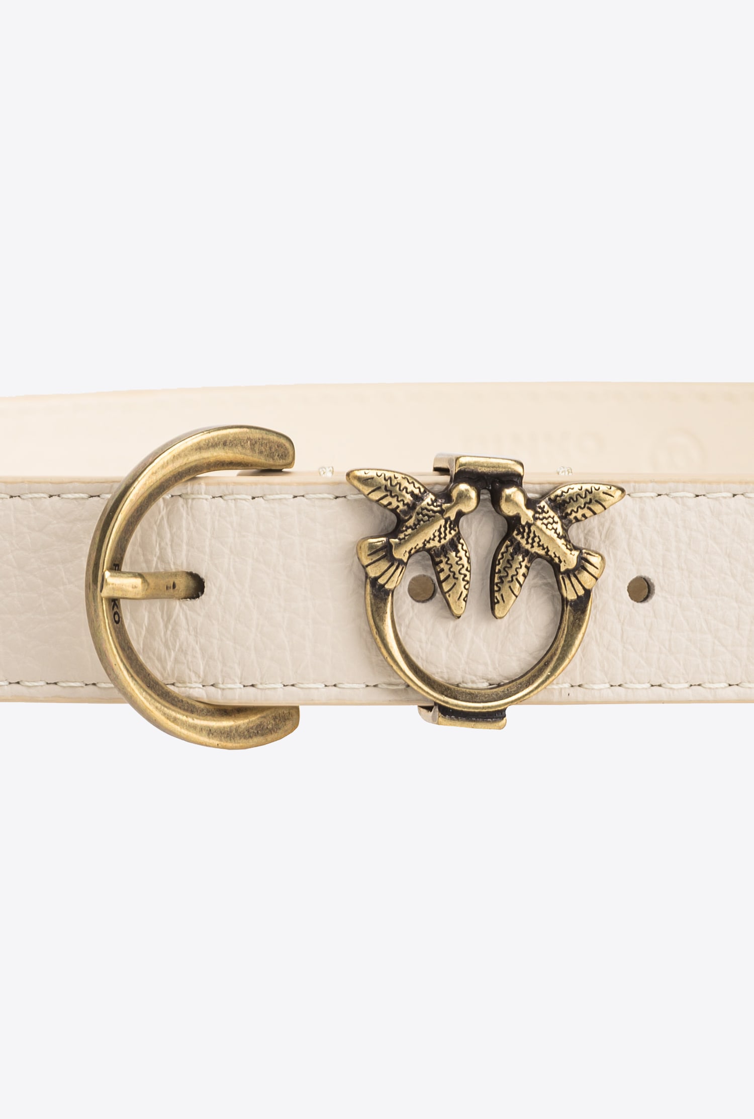 Pinko Ceinture En Cuir Foulonné Avec Détail Love Birds 2,5 Cm In White+white-antique Gold