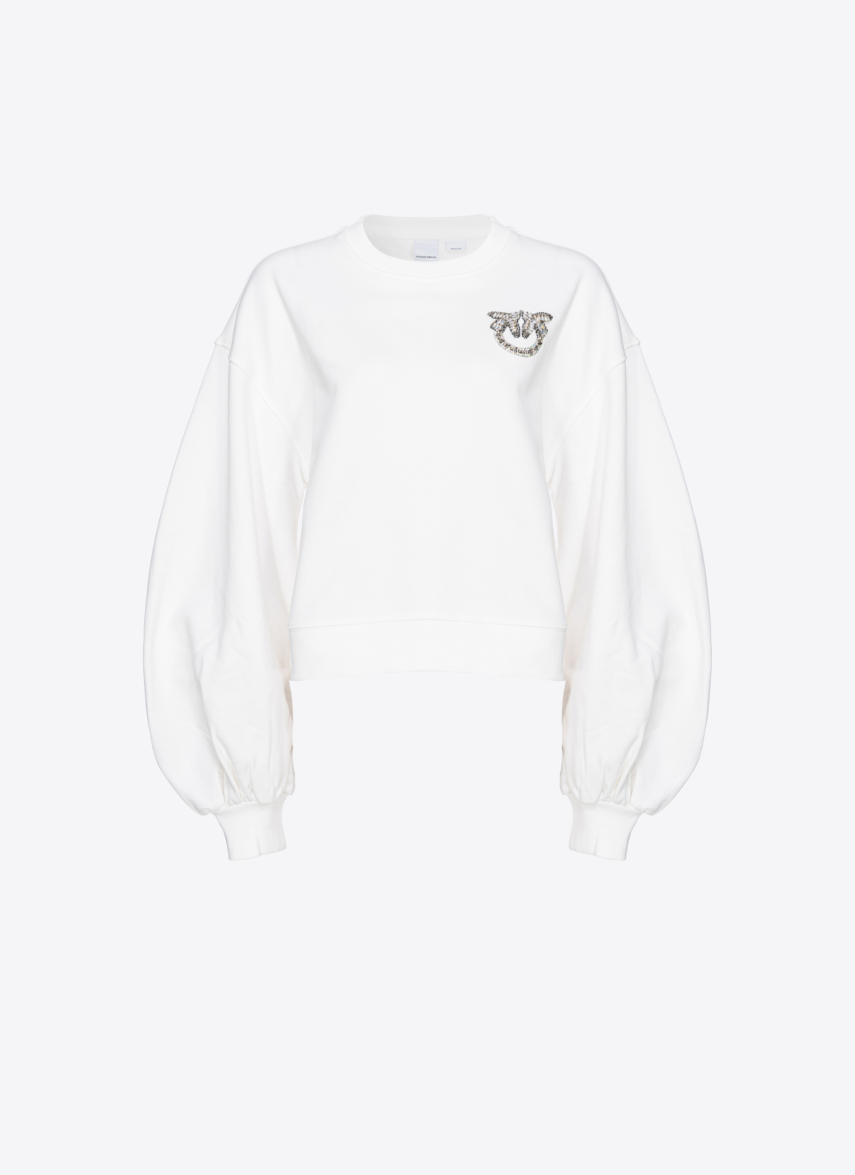 Pinko Boxy Sweatshirt With Love Birds Embroidery In Cloud White