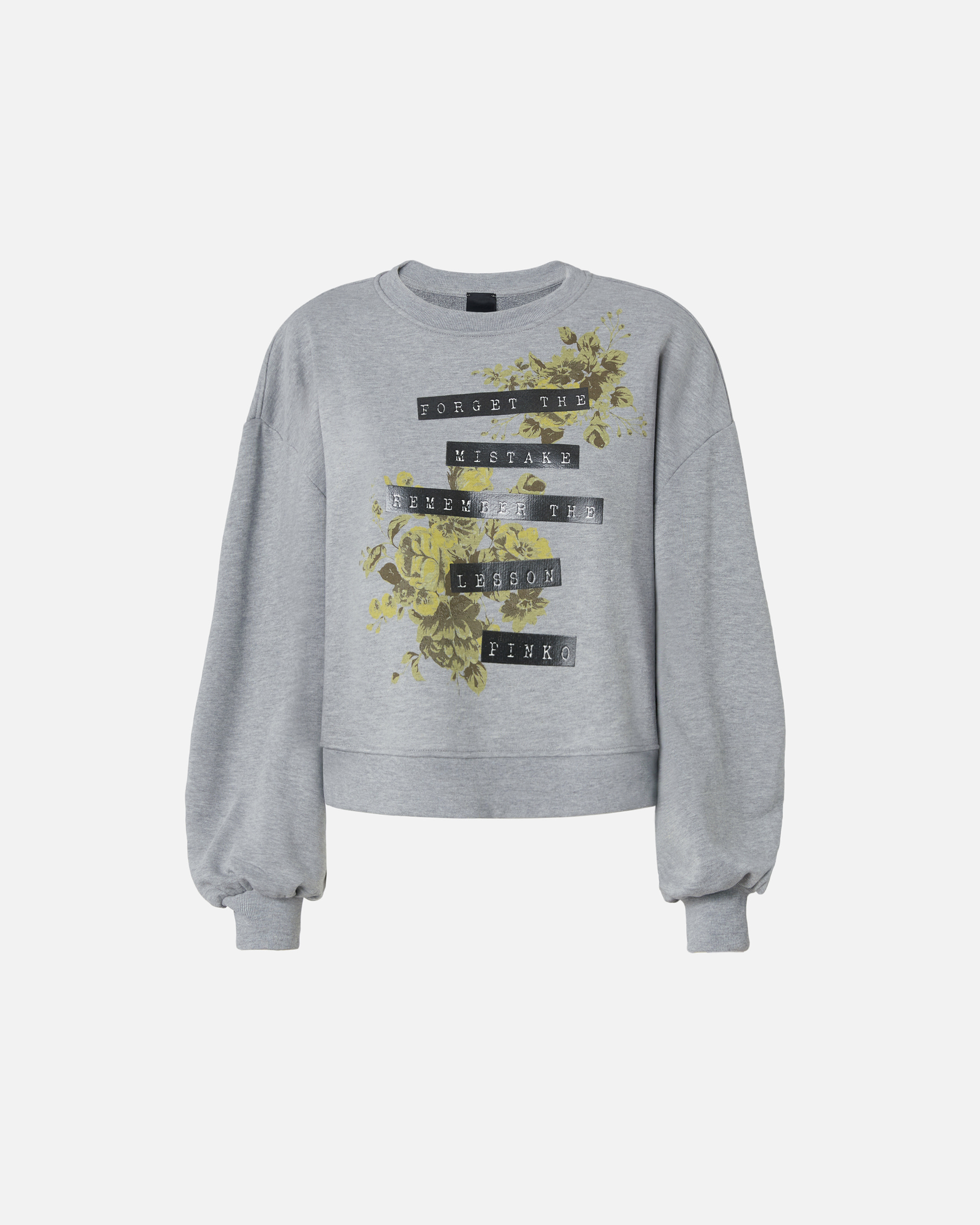 Pinko Sweatshirt mit gelbem Rosen-Print und Schriftzug