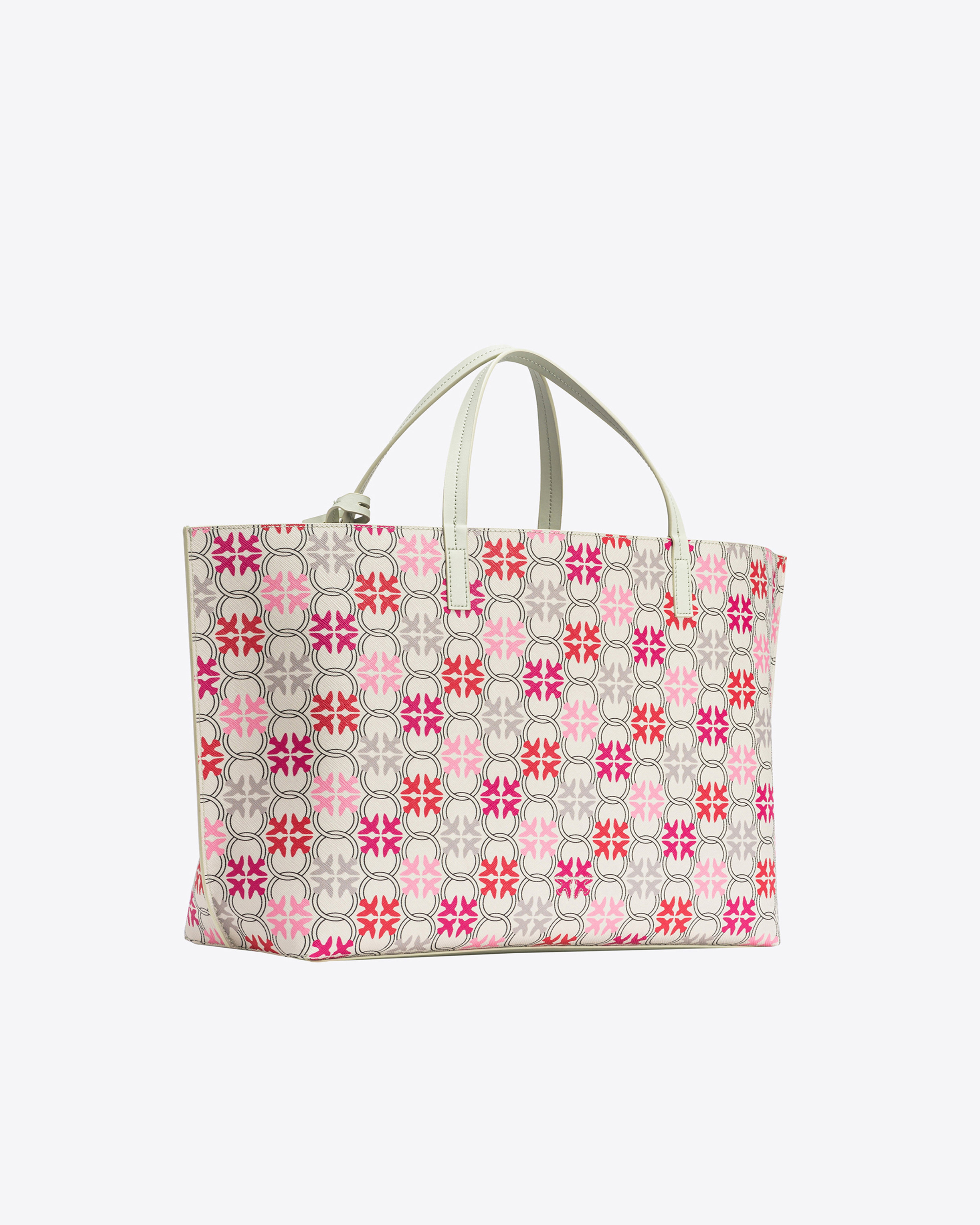 Shop Pinko Big Shopper Bag With Logo Print In White/fuchsia/red-antique Gold