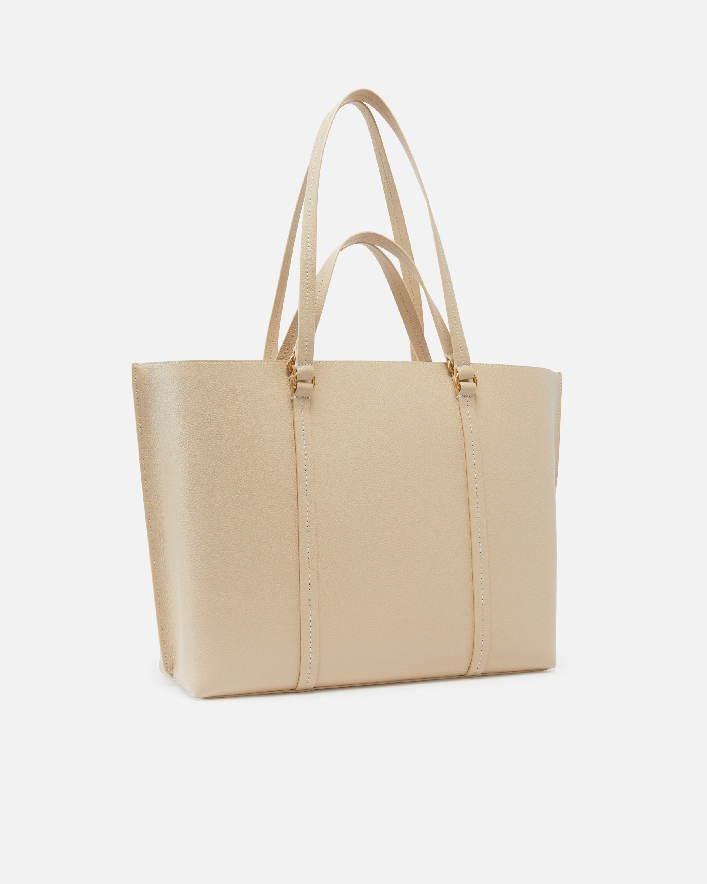 Pinko Large Tumbled Leather Shopper Bag In Beige-smoke Grey-antique Gold