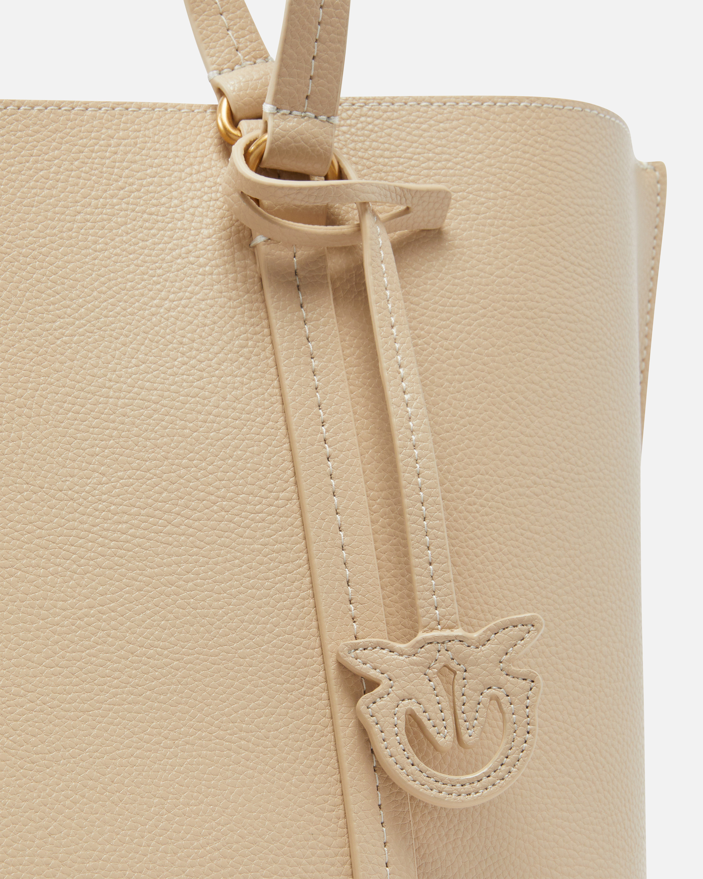 Pinko Large Tumbled Leather Shopper Bag In Beige-smoke Grey-antique Gold