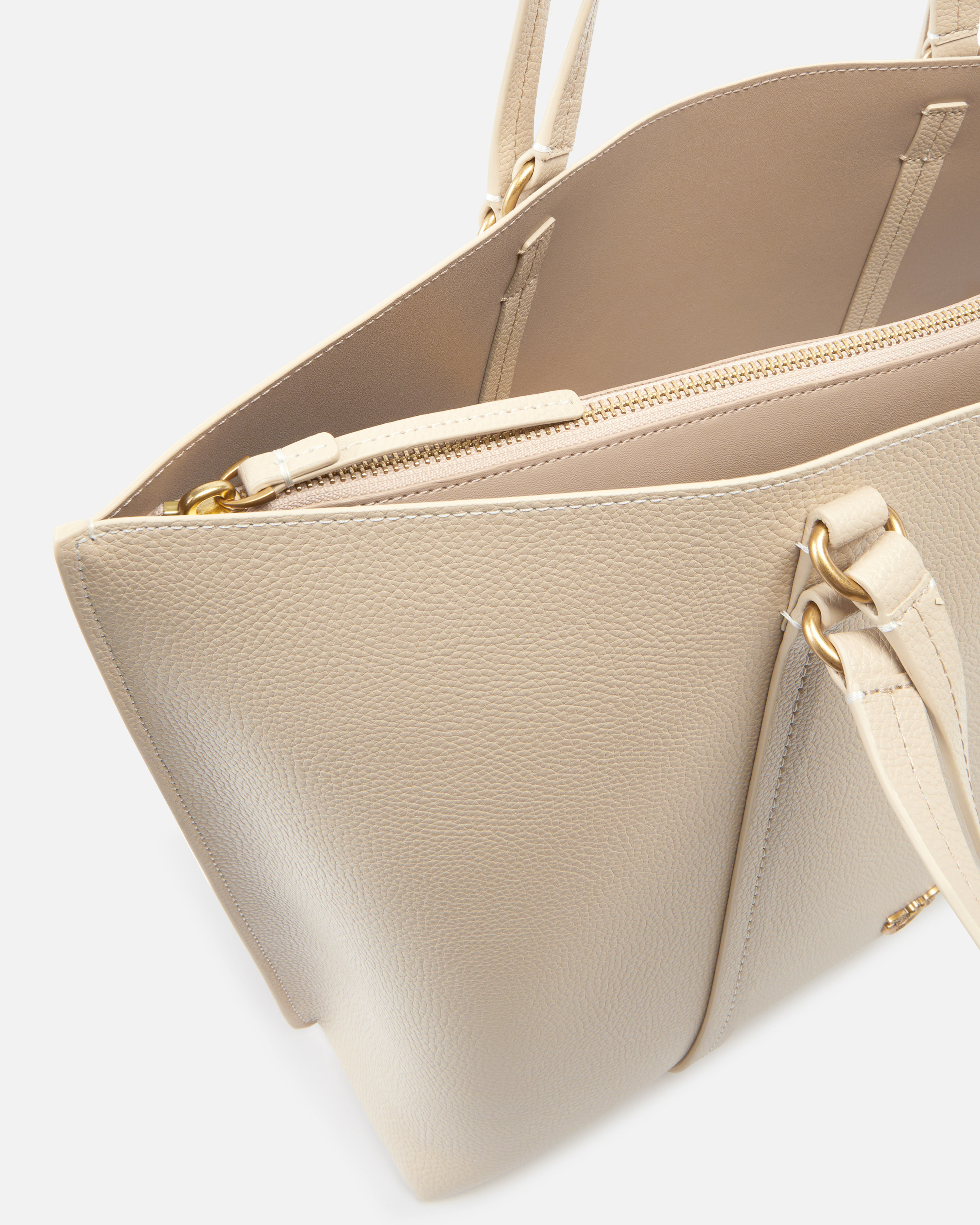 Pinko Large Tumbled Leather Shopper Bag In Beige-smoke Grey-antique Gold