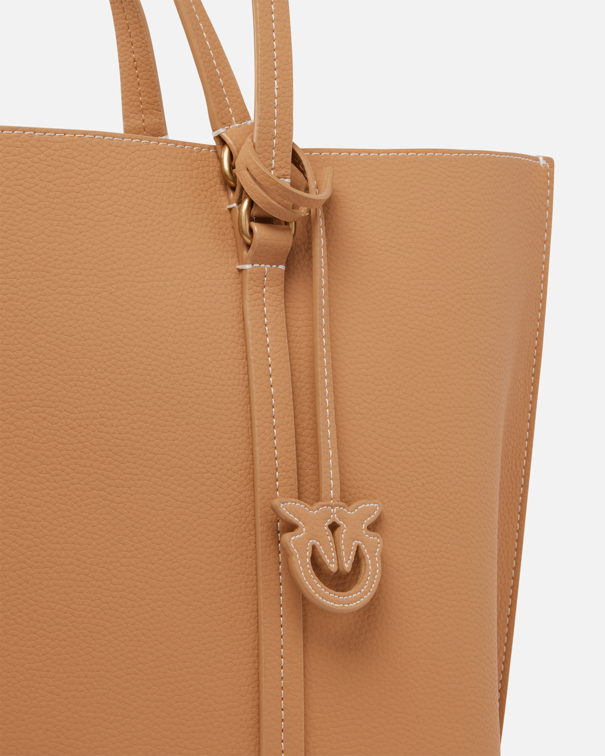 Pinko Large Leather Shopper Bag In Nougat-antique Gold
