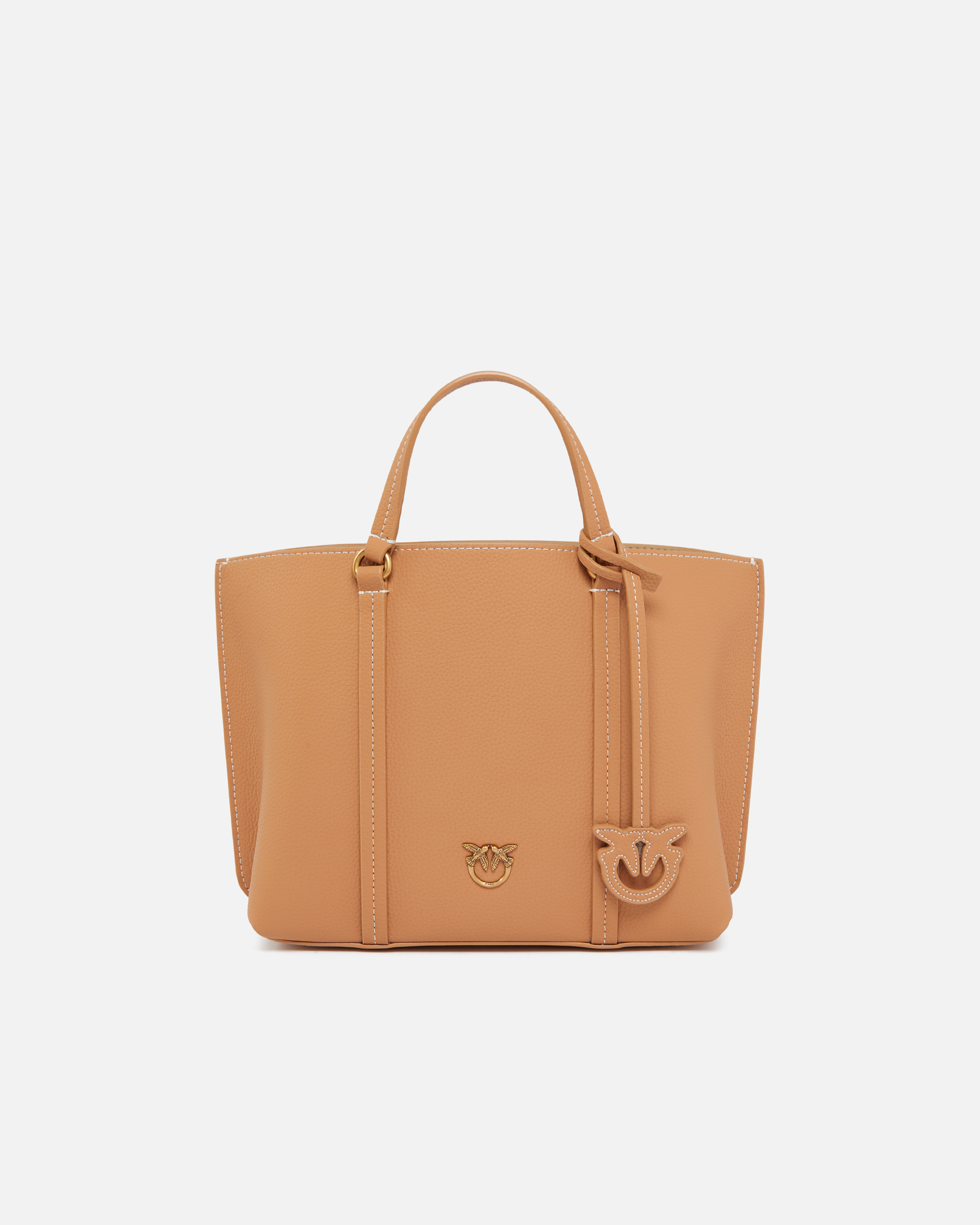 Pinko Tumbled Leather Shopper Bag In Nougat-antique Gold