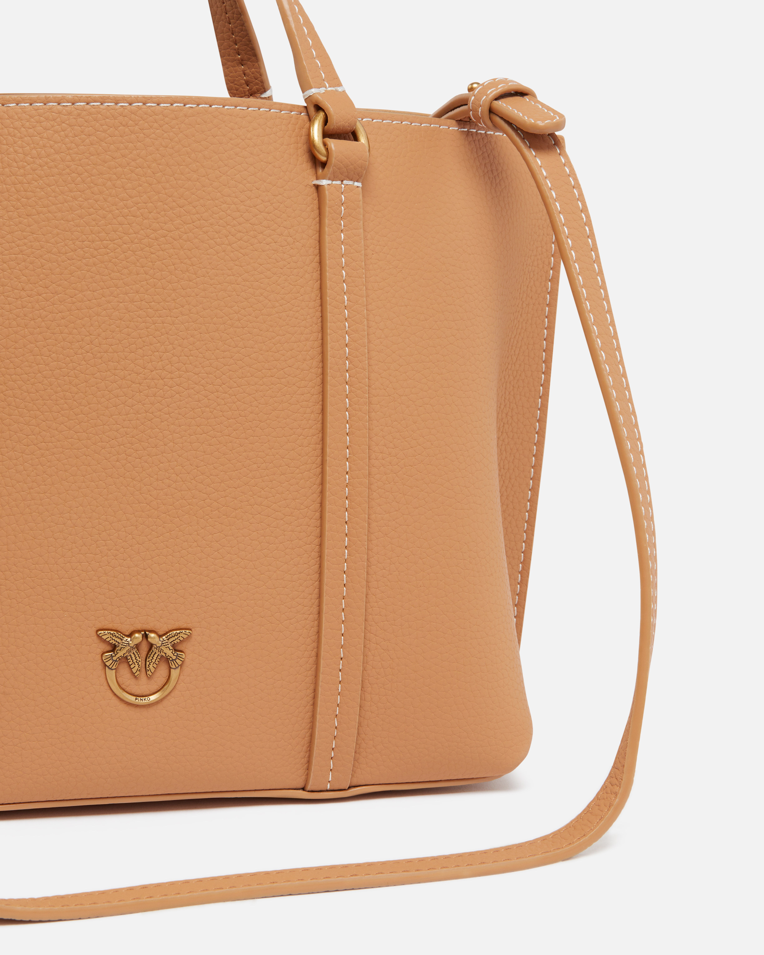 Pinko Tumbled Leather Shopper Bag In Nougat-antique Gold
