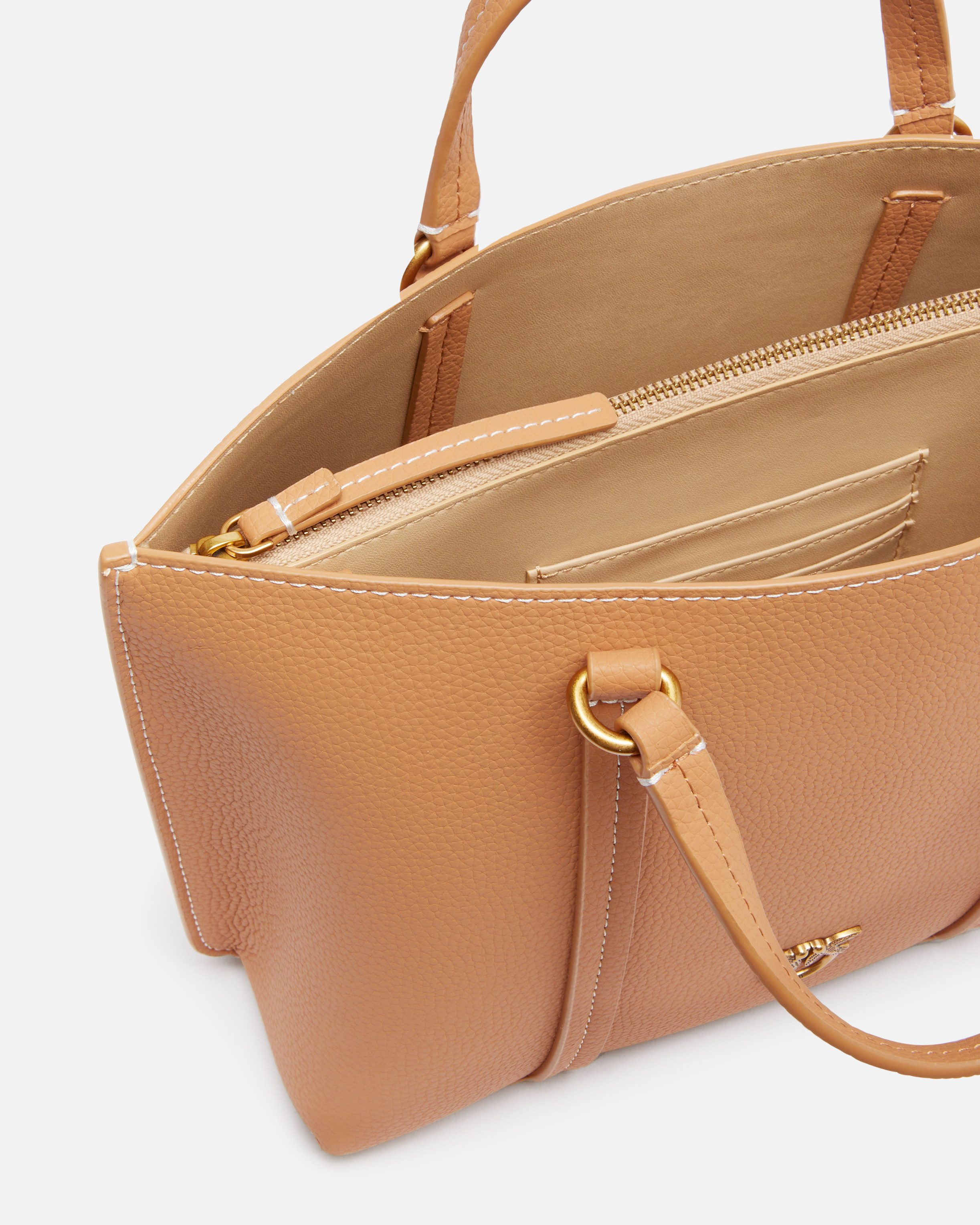 Pinko Tumbled Leather Shopper Bag In Nougat-antique Gold
