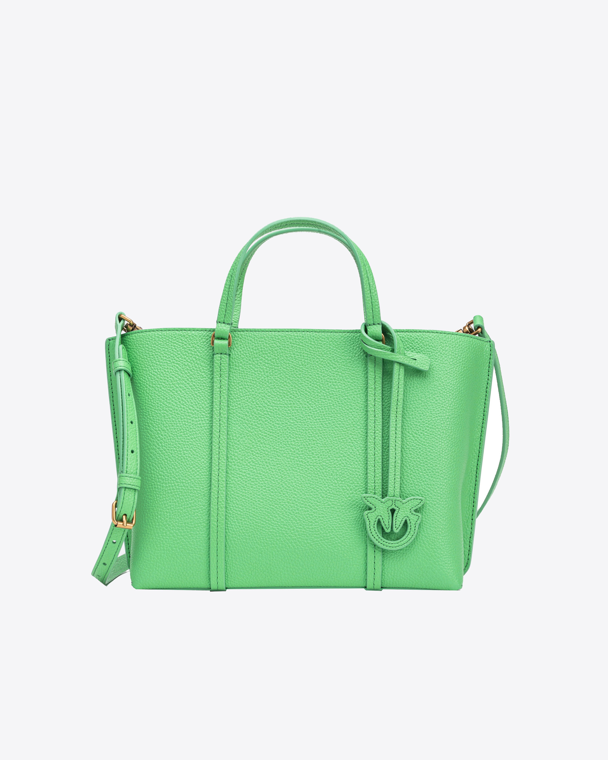 Shop Pinko Classic Tumbled Leather Shopper Bag In Vert Menthe-or Antique