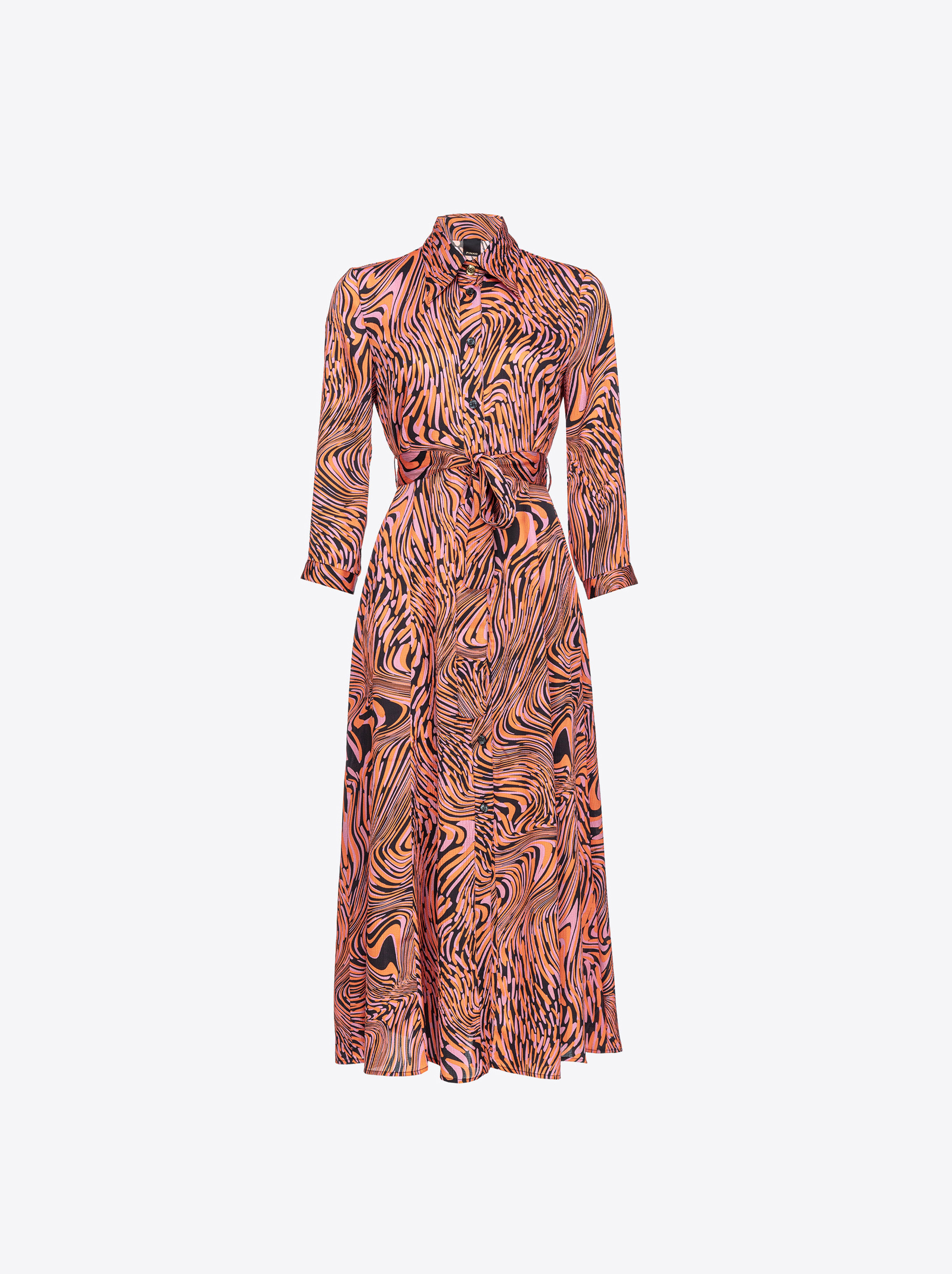 Shop Pinko Shirt Dress With Distorted Print In Black/pink/orange