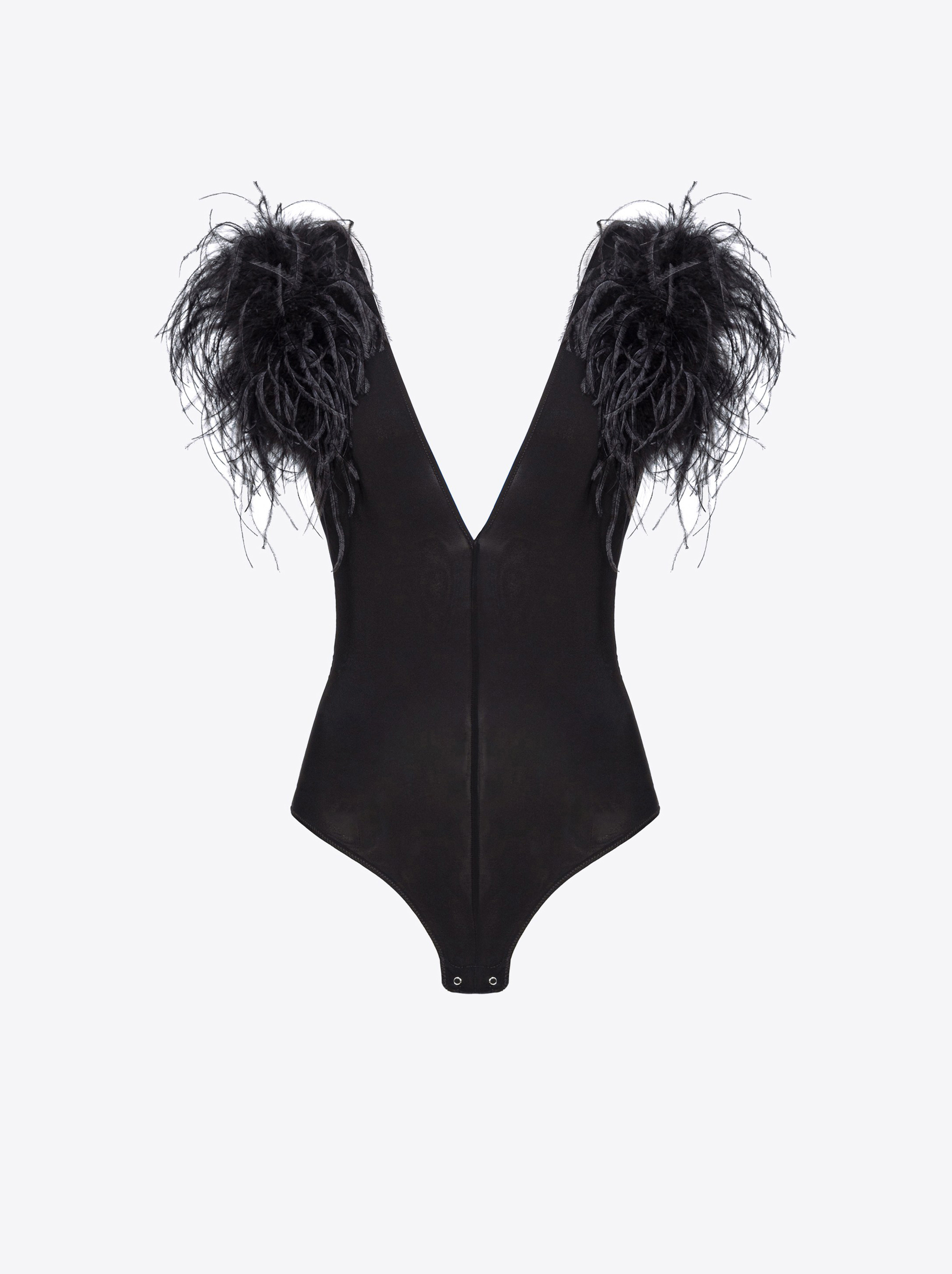 Shop Pinko Bodysuit With Feathers In Limo Black